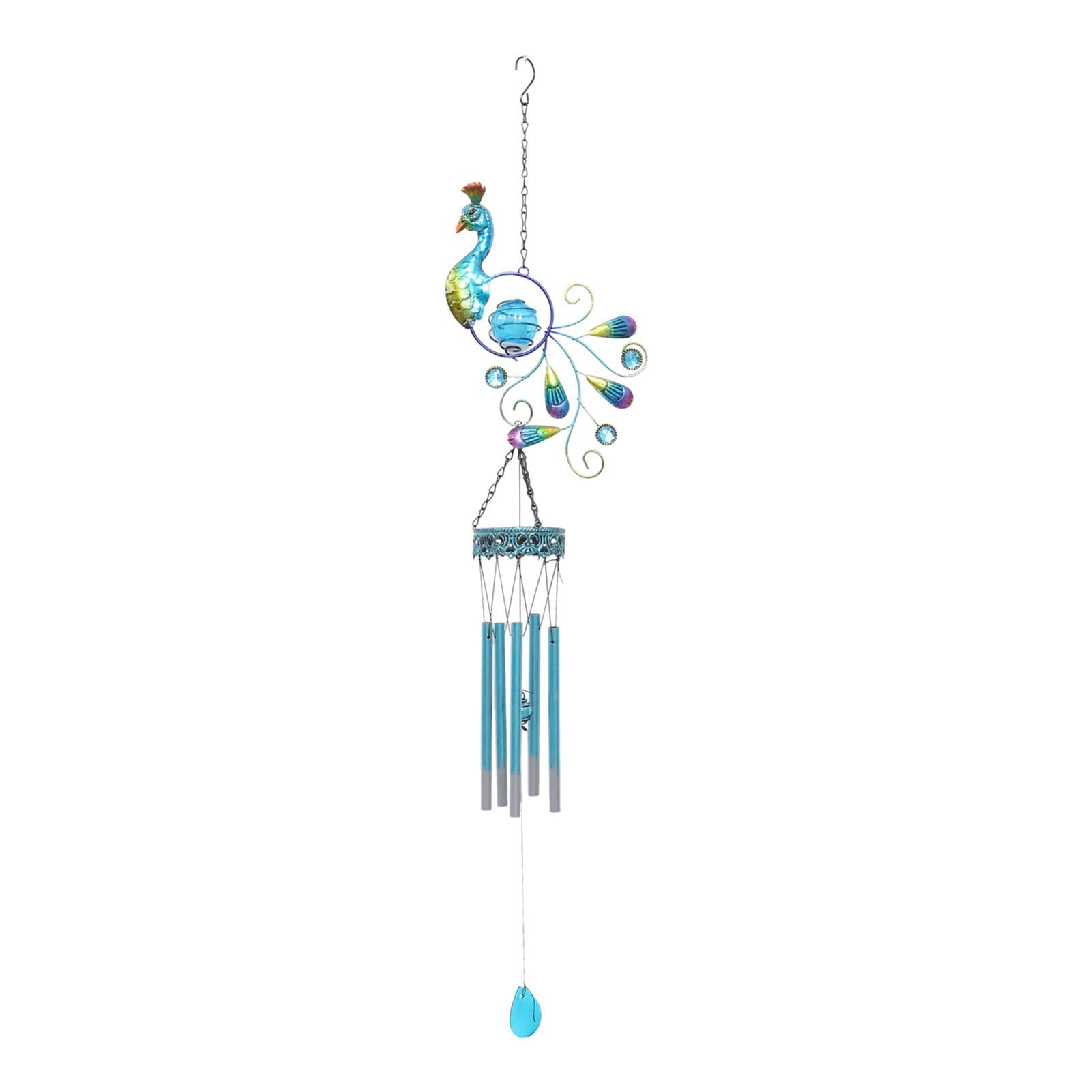 Balacoo Solar Peacock Wind Chime Lamp - Outdoor Garden Decorative Lighting with Ground Plug, Solar Powered Yard & Lawn Light for Patio, Pathway, and Hanging Decor