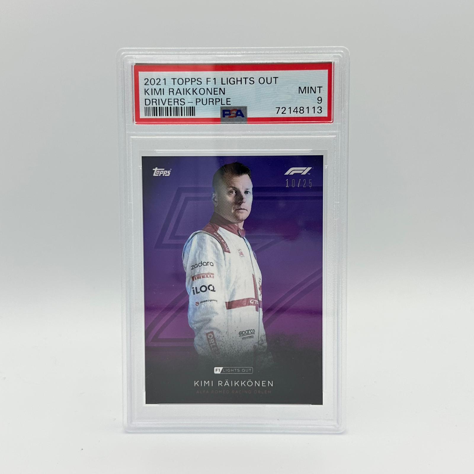 PSA 9 Graded 10/25 Kimi Raikkonen Purple Parallel Racing Driver Card - Perfect for F1 Collectors, Sports Memorabilia Displays & Motorsport Enthusiasts