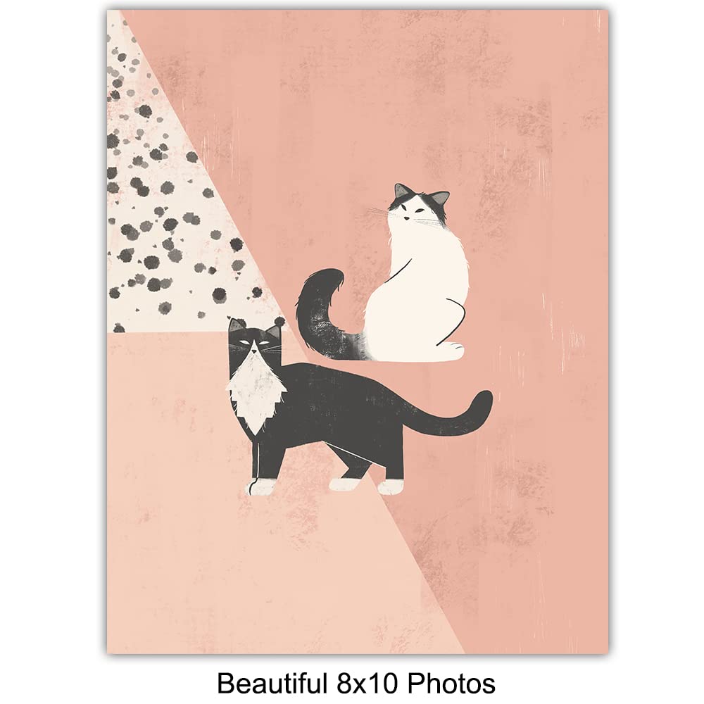 Abstract Minimalist Cat Wall Art - Mid Century Modern Cat Lover Gift for Women - Aesthetic Cat Posters - Cute Home Decor - Wall Collage Kit - Boho Bohemian Style - Geometric Line Art - Perfect for Living Room, Bedroom & Office Decor