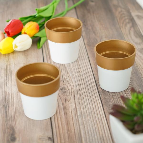 3 Pack 3 Inch Tall Metallic Round Plastic Flower Pots for Indoor Plants, Home Decor, and Garden Decorations - Perfect for Succulents, Herbs, and Small Flowers