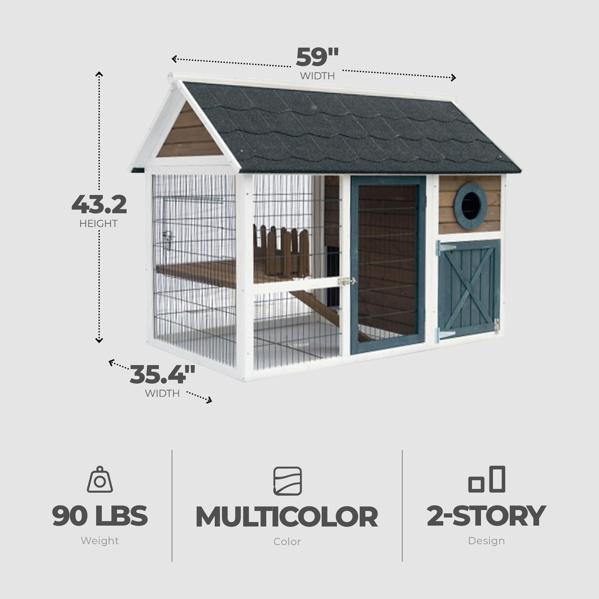 Old Fashioned 2-Story Rabbit Hutch with Asphalt Roof - Outdoor Bunny Barn for Roaming & Play | Easy-Clean Pull-Out Metal Tray | Perfect for Backyard Rabbit Housing & Pet Play Area