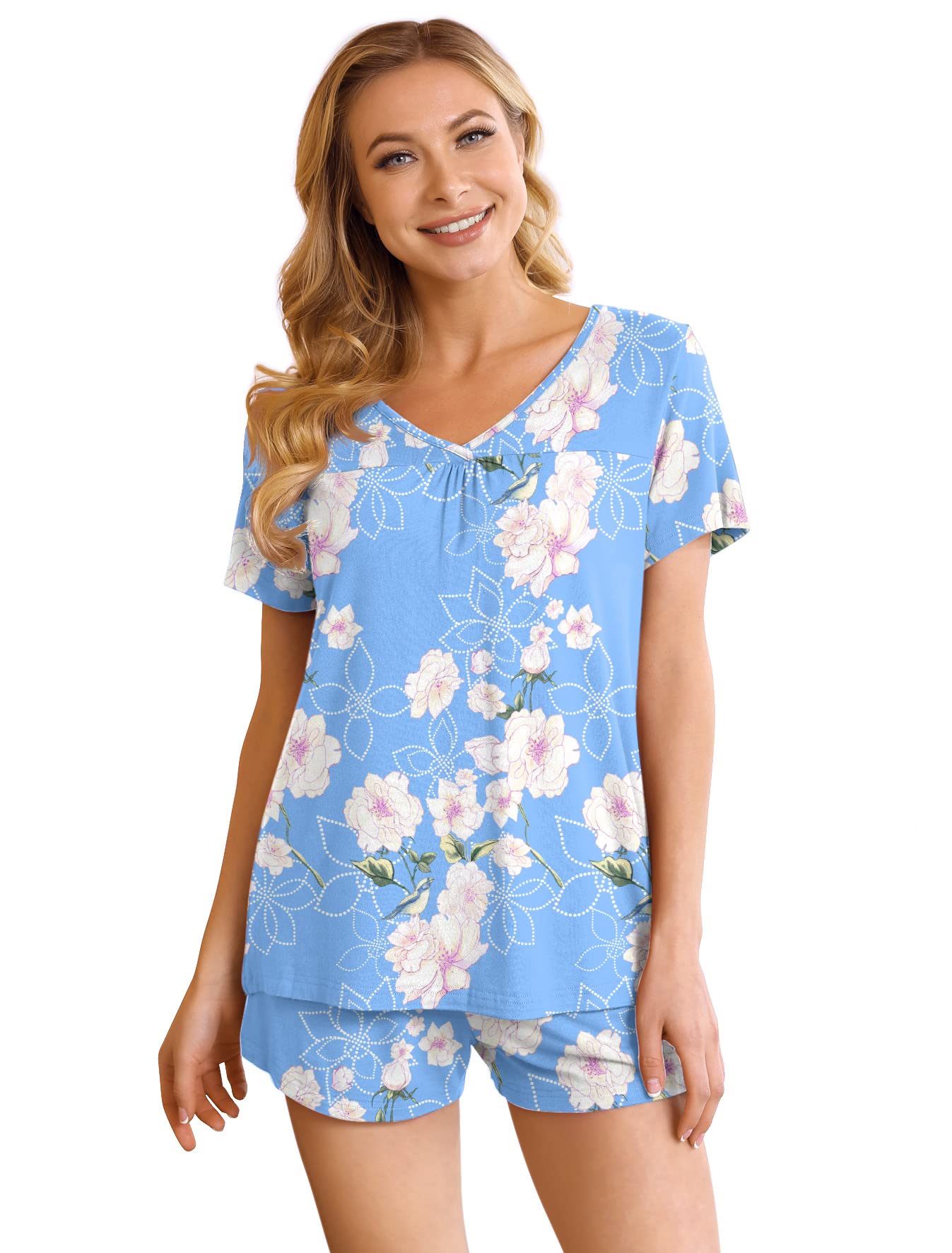 POKWAI Women's Soft Short Pajama Set - 2 Piece Sleepwear with Pockets | Comfortable Lounge Wear for Summer Nights & Relaxing at Home