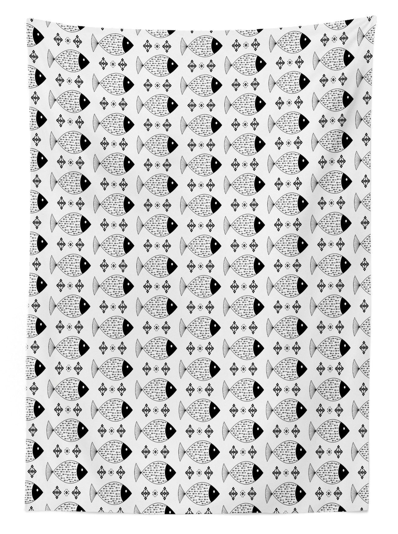 Ambesonne Modern Outdoor Tablecloth - Ocean Sea Life Fish Geometric Print, Waterproof Washable Picnic Table Cover 58x104 Inches, Black and White Stripes - Perfect for Beach Parties, Backyard BBQs and Outdoor Dining Decor