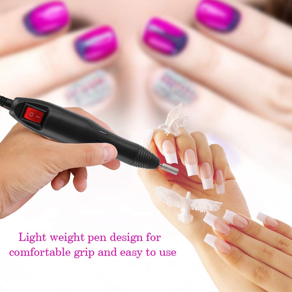 Professional Electric Acrylic Nail Drill File Machine Kit with 10 Bits - Portable Manicure Pedicure Tool for Home & Salon Use