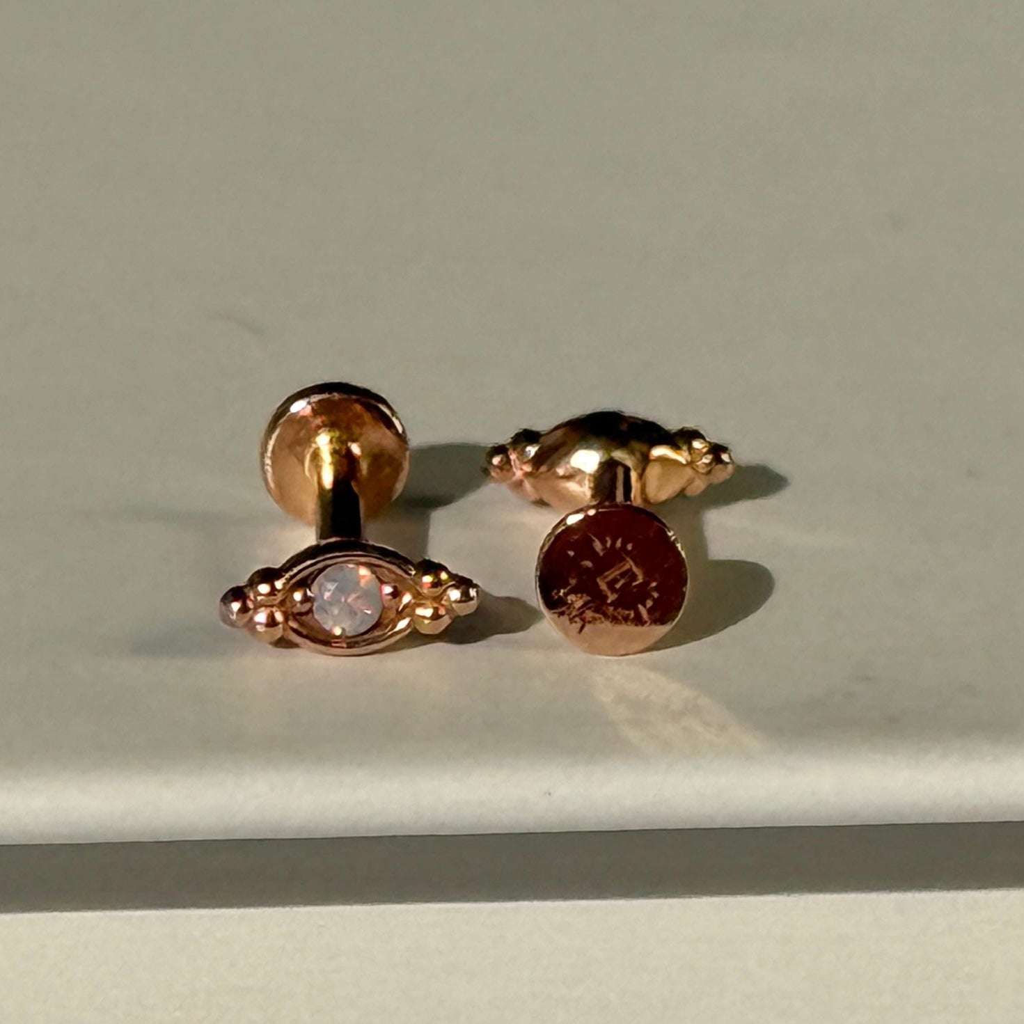 14K Rose Gold Beaded Marquise Opal Evil Eye Flat Back Stud Earrings for Women - Protection Jewelry for Everyday Wear, Gift for Bridesmaids & Best Friends