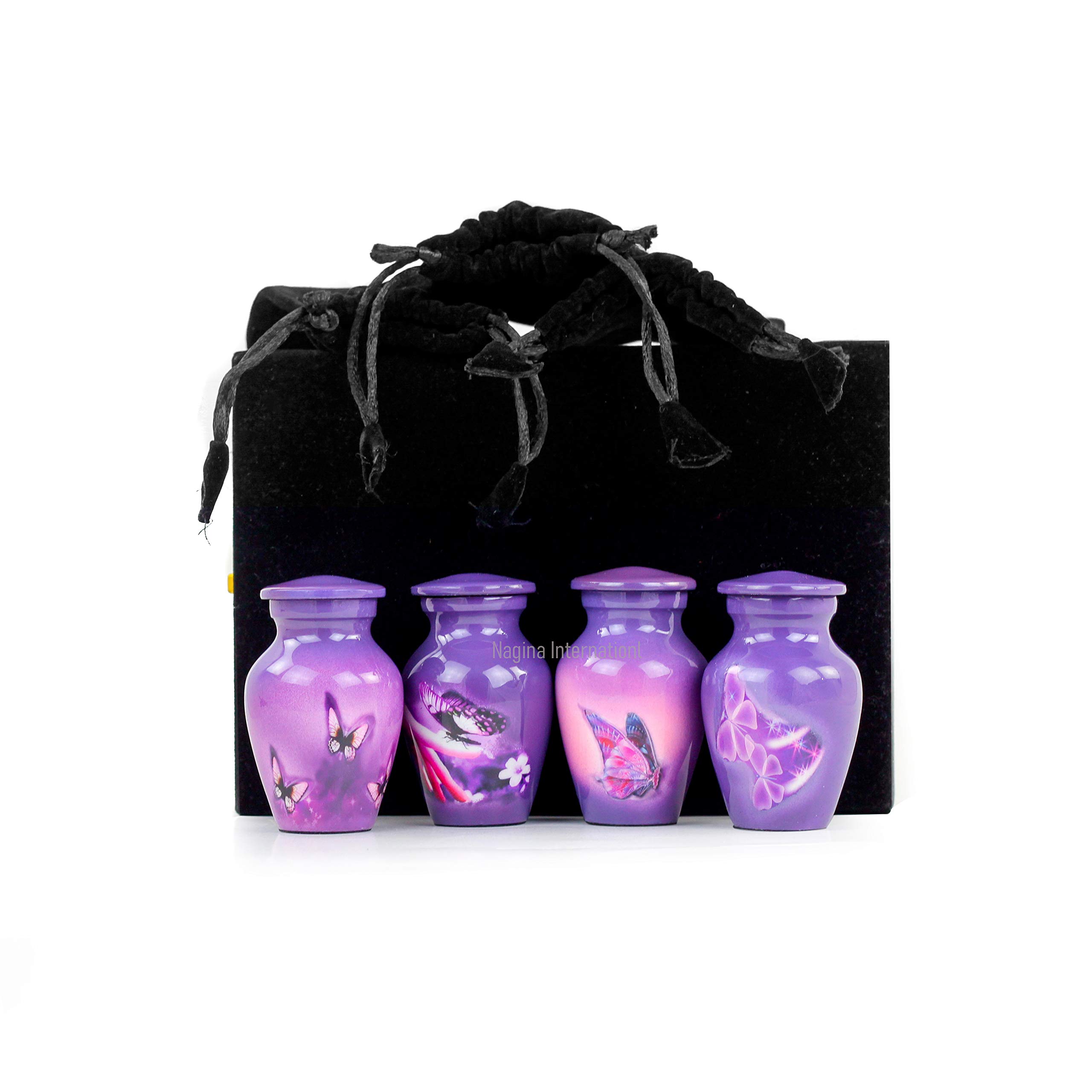 Small Keepsake Urns for Human Ashes - Set of 4 Mini Funeral Cremation Pots with Velvet Storage Box | Memorial Container for Cremated Remains | Perfect for Home Memorials, Funeral Services & Family Keepsakes
