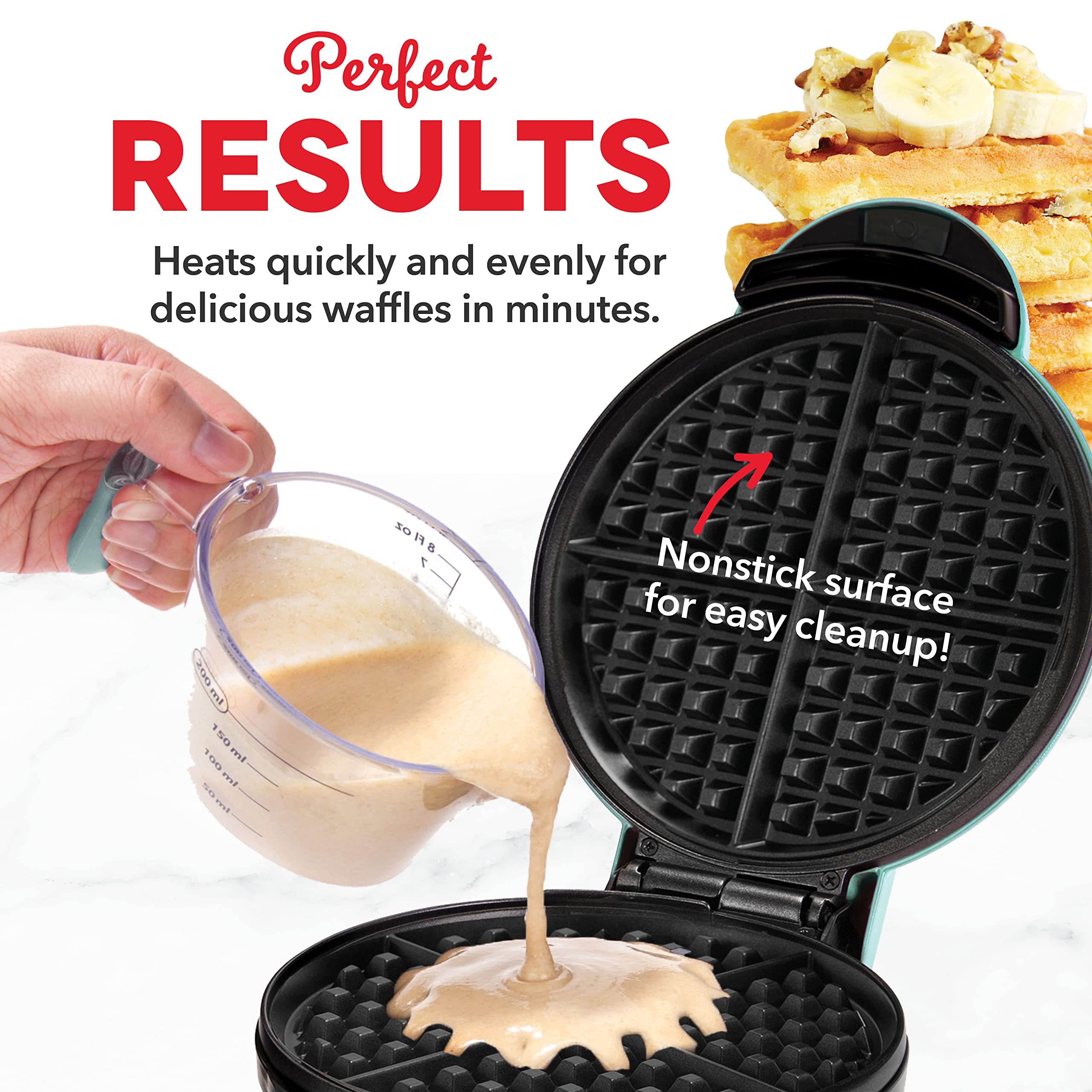 DASH Express 8” Non-Stick Waffle Maker for Waffles, Paninis, Hash Browns - Easy to Clean Breakfast & Lunch Maker - Perfect for Home, Office, or Dorm Use (Aqua)