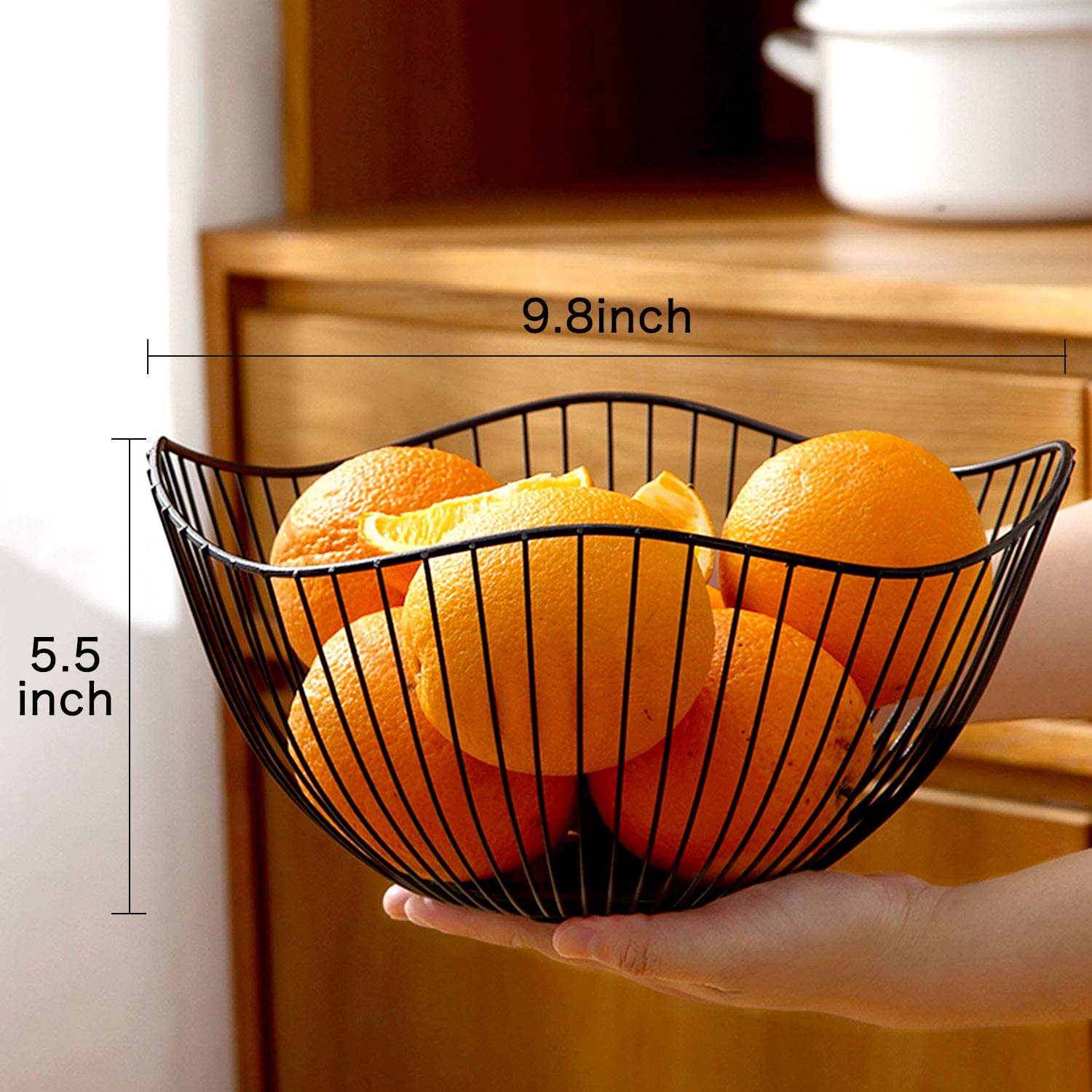 DMAR Wire Fruit Basket with Wave Design - Black Kitchen Counter Fruit Bowl for Fruits & Veggies | Perfect for Dining Table, Countertop & Pantry Organization