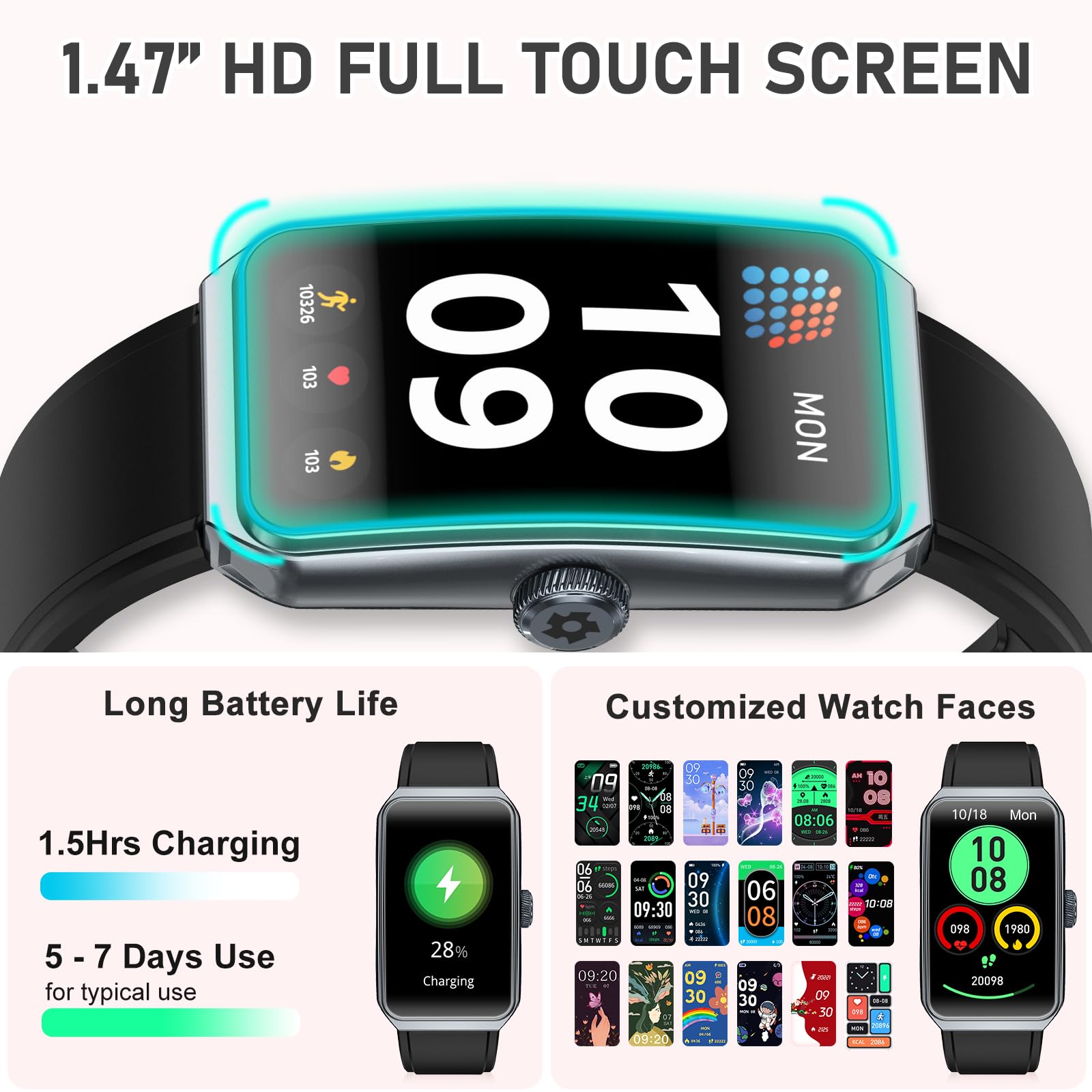 Premium Fitness Tracker Watch with 24/7 Heart Rate Monitor, Blood Oxygen & Sleep Tracking - IP68 Waterproof Activity Tracker with Step Counter for Men & Women - Perfect for Running, Gym Workouts & Daily Health Monitoring