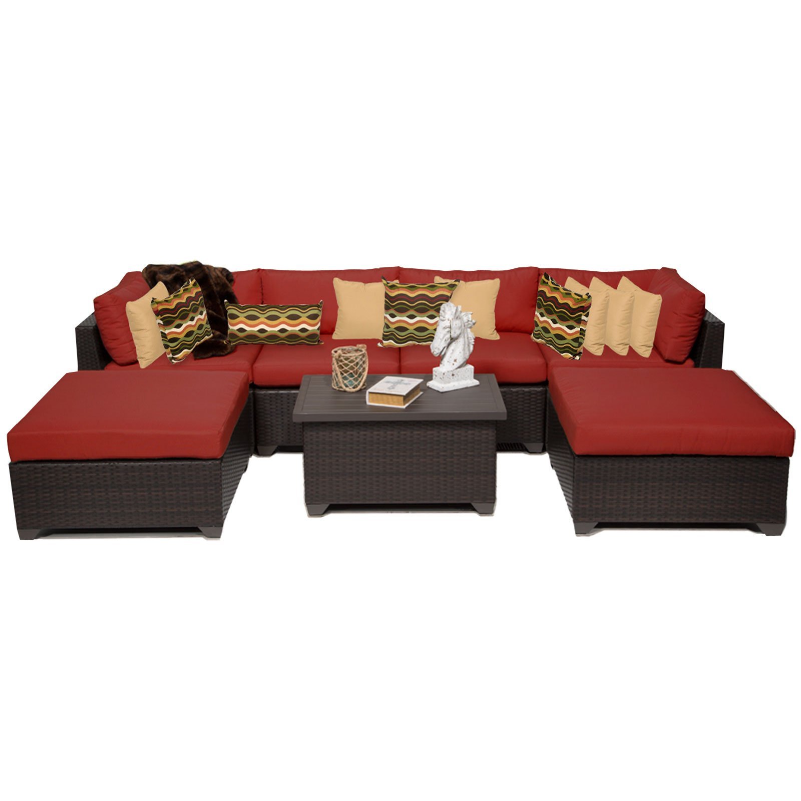 TK Classics 7-Piece Belle Outdoor Wicker Patio Furniture Set in Terracotta - Perfect for Garden, Poolside & Backyard Relaxation