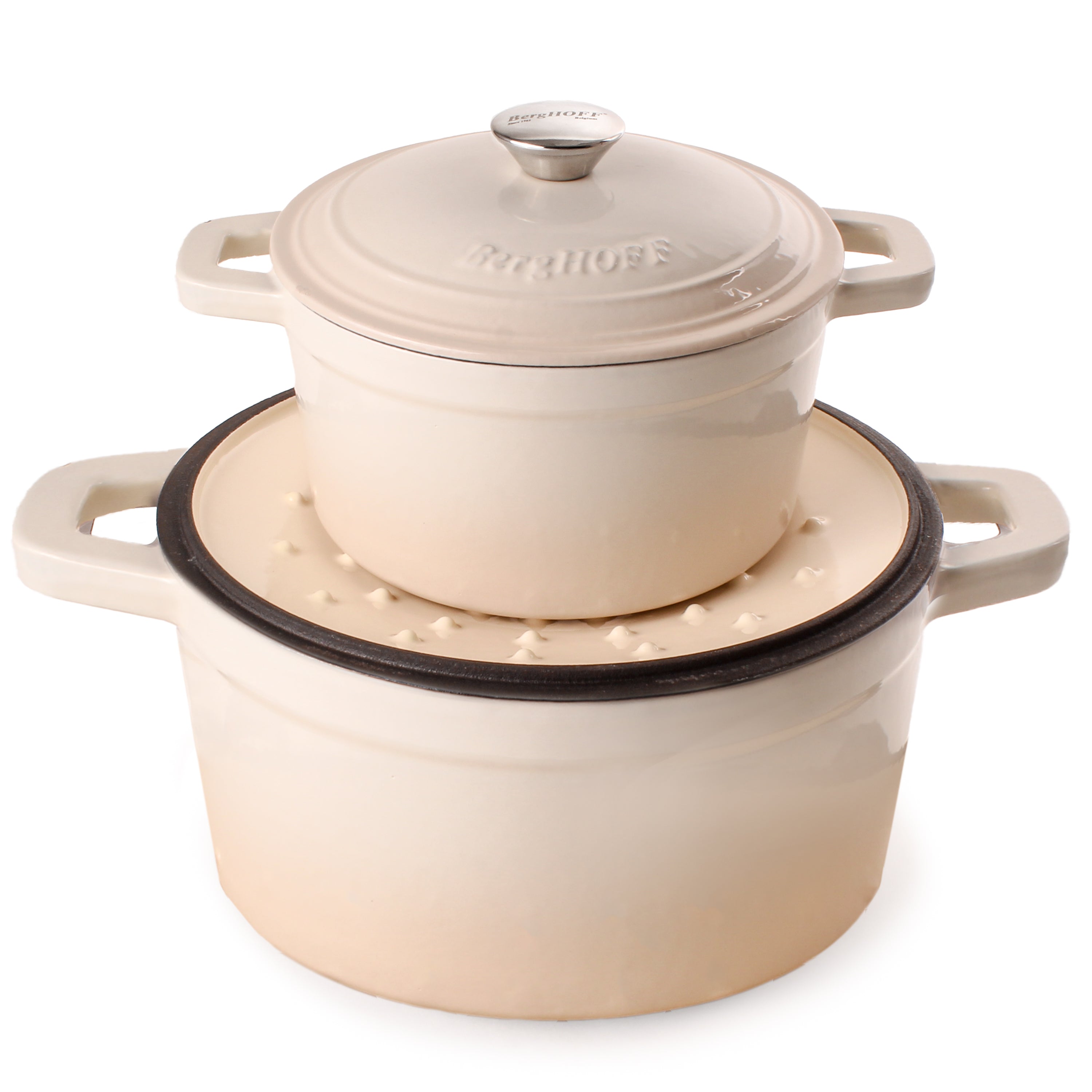 BergHOFF Neo Cast Iron 7-Quart Round Dutch Oven with Lid - Meringue White | Heavy Duty Enameled Cookware for Braising, Stewing & Baking | Perfect for Soups, Casseroles & Bread Making