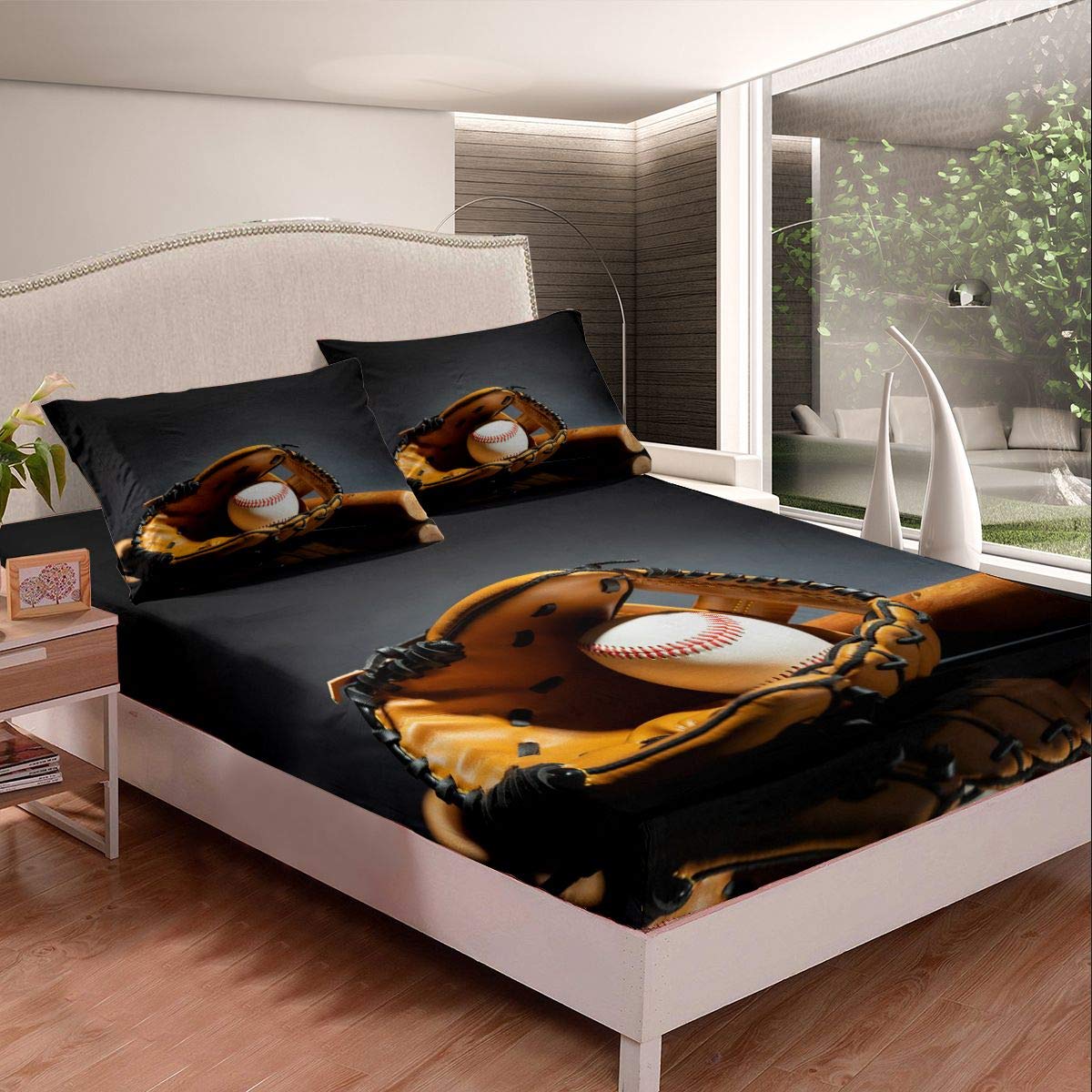 Feelyou 3D Baseball Player Bed Sheet Set - Full Size 3-Piece Kids Sports Decor with Zipper Closure | Perfect for Boys' Bedrooms, Baseball Tournaments & Game Day Room Decor