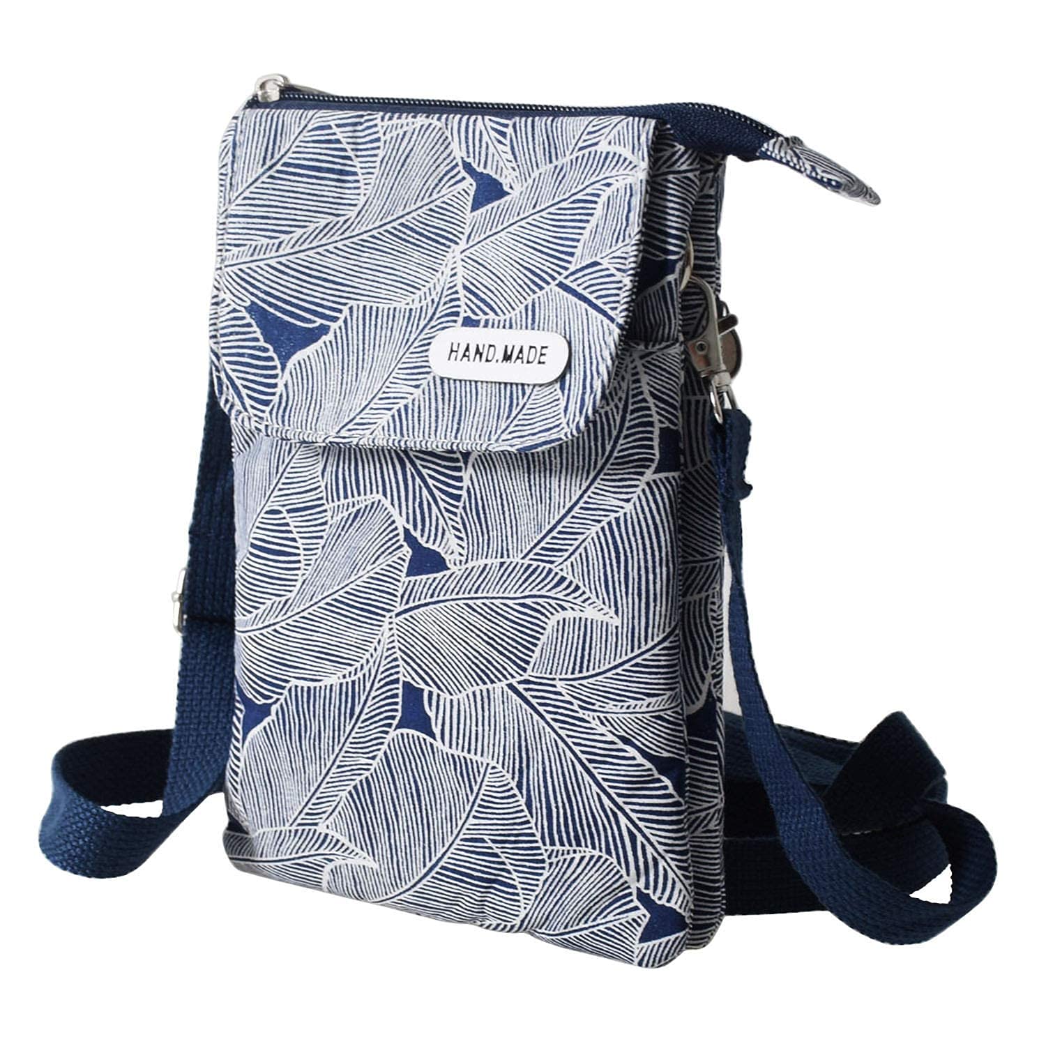 WITERY Leaf Pattern Canvas Crossbody Phone Purse for Women - Lightweight Small Wallet Bag with Adjustable Strap, Perfect for Daily Use, Travel, and Shopping