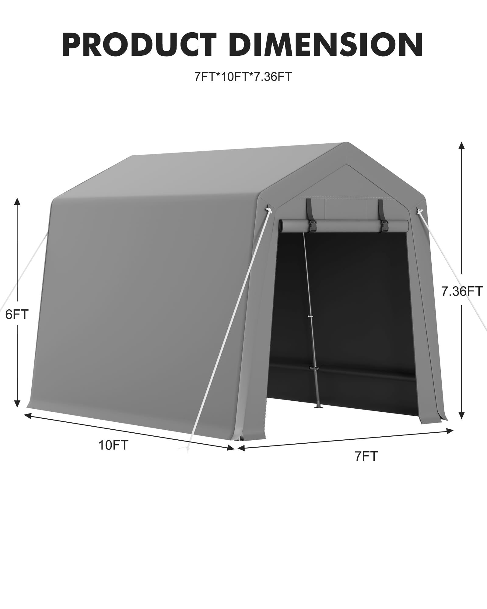 7x10ft Heavy Duty Waterproof Carport Storage Shed - Portable Garage Shelter with Roll-Up Zipper Door for Motorcycle, Bike & Outdoor Equipment | Perfect for Backyard, Patio, RV & Vehicle Protection (Weatherproof, Durable Cover)