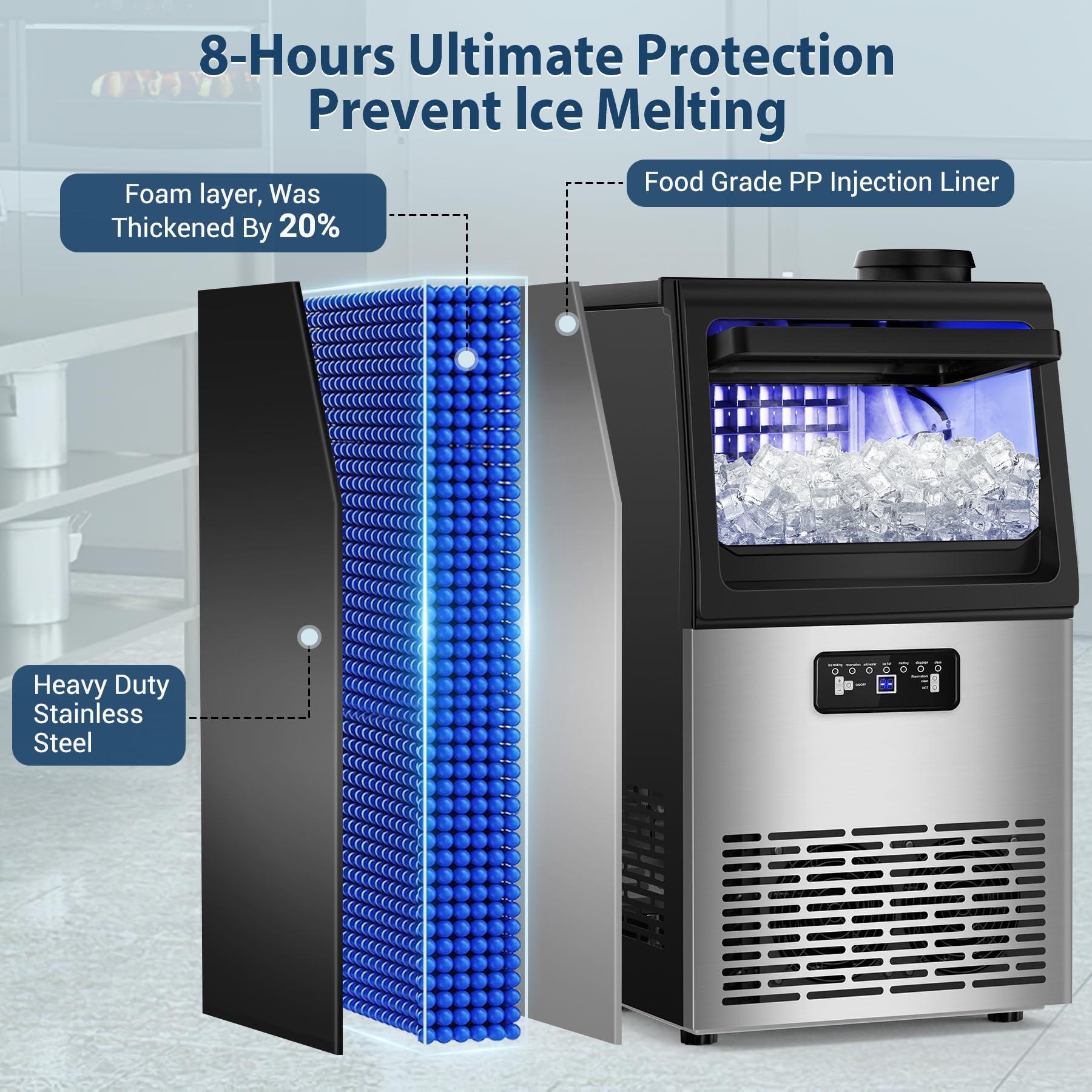 Commercial Ice Maker Machine 100Lbs/24H with 20Lbs Storage - Fast 11-20Min Cycle Produces 36 Clear Ice Cubes - Freestanding Ice Maker for Home, Bar, Restaurant, Party - Works with 5-Gallon Bottles & Tap Water - Perfect for Cocktails, Beverages & Food Preservation