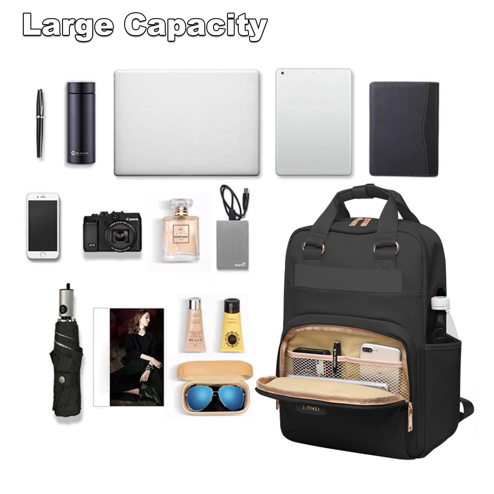 Large USB Charging Backpack for Women & Men - Waterproof Laptop Bag with High Capacity for Travel, Work & College - Durable Business Backpack for Commuting, Office & School Use - Black