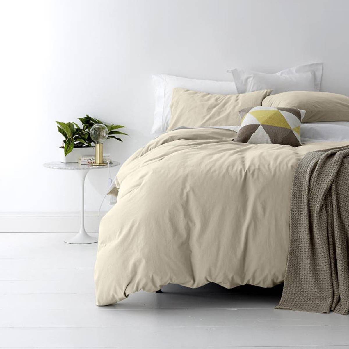 Park Avenue European Vintage Washed Cotton STONE Quilt Cover Set - King Size Bedding for Cozy Farmhouse & Boho Chic Bedroom Decor