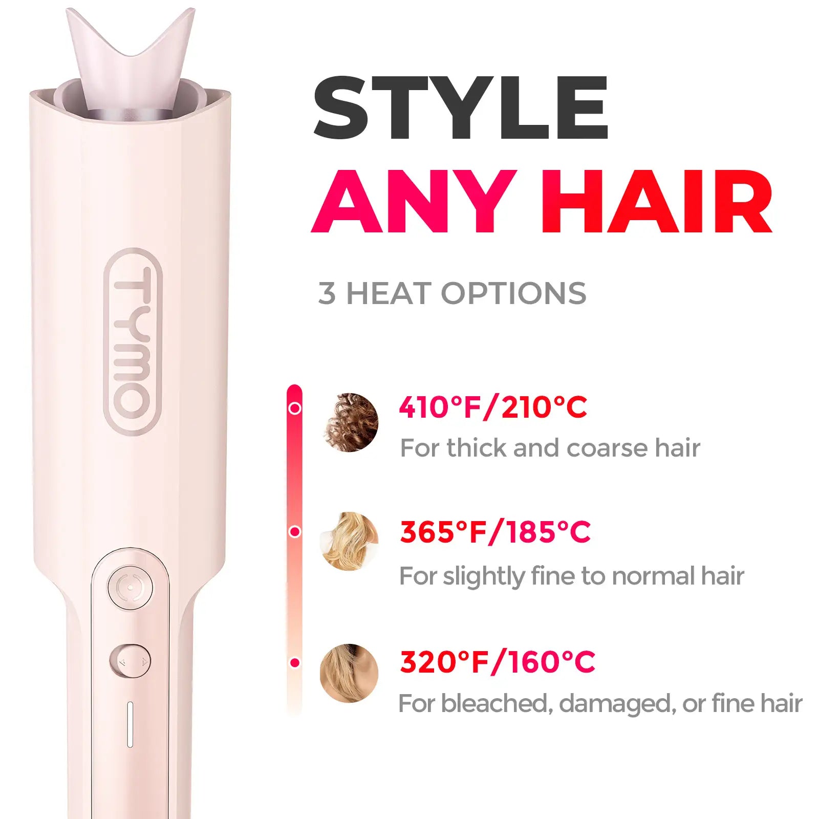 TYMO CURLPRO PLUS Pink Hair Curling Iron - Professional Ceramic Tourmaline Styler for Salon-Quality Waves & Curls - Perfect for Home Styling, Parties & Special Occasions