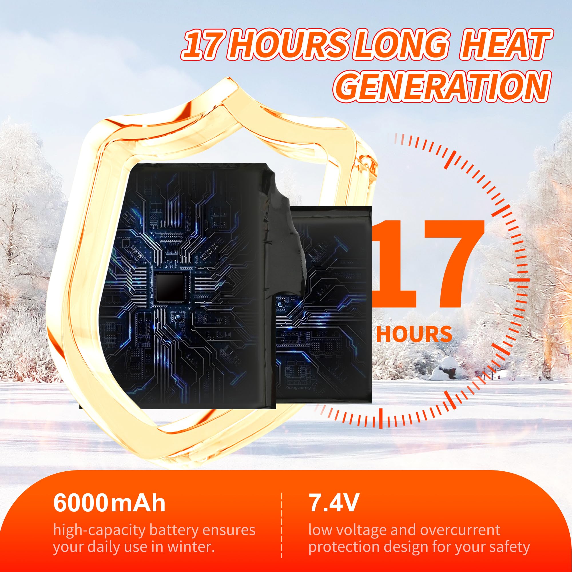 Rechargeable Heated Socks for Men & Women - 7.4V 6000mAh Battery, 17H Heat, 10s Fast Warm-Up, 5-Level Temperature Control, APP Remote - Washable Electric Foot Warmers for Skiing, Hiking, Camping & Winter Outdoor Activities