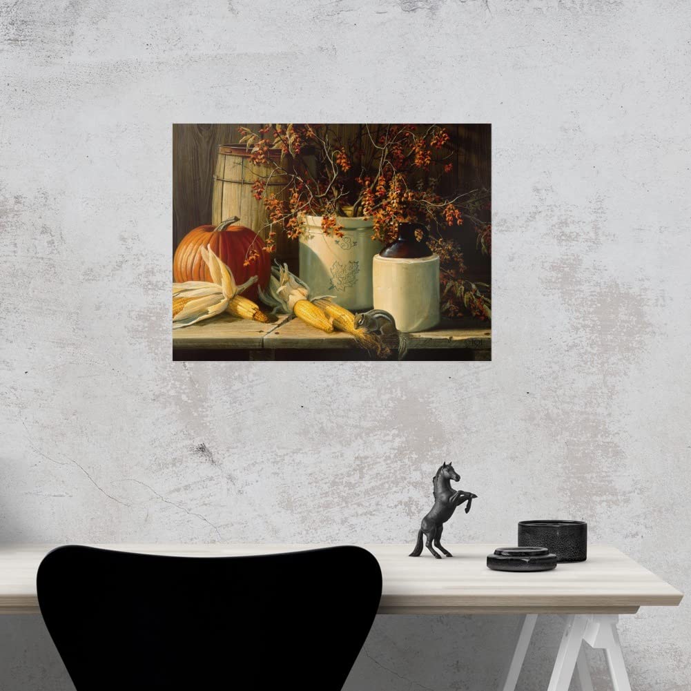 Fall Autumn Harvest Chipmunk Pumpkin Thanksgiving Wall Art Poster - Home Decor Picture for Living Room, Bedroom & Office