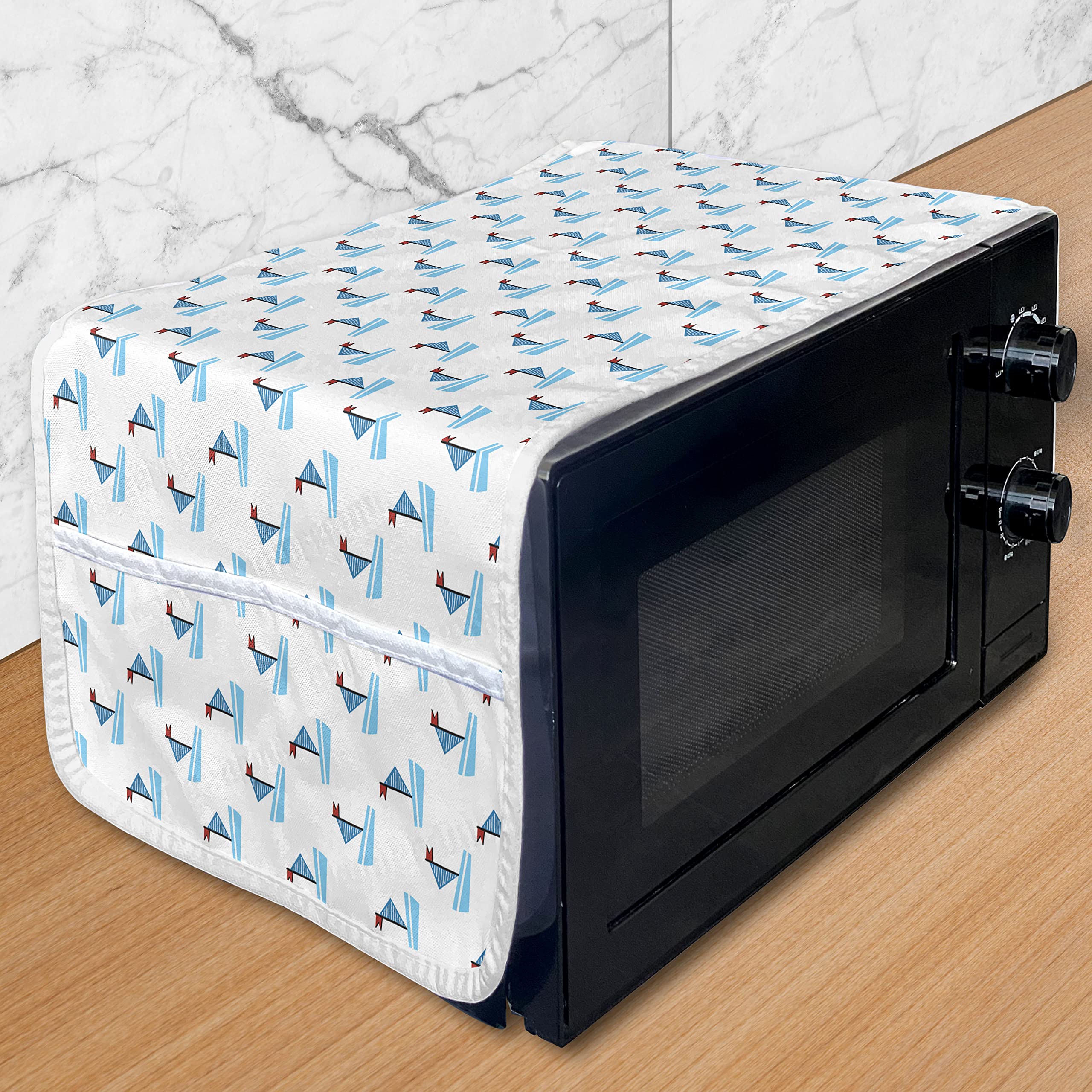 Ambesonne Waterproof Microwave Cover - Blue Nautical Design with Minimalist Geometric Boats & Ocean Waves - 36