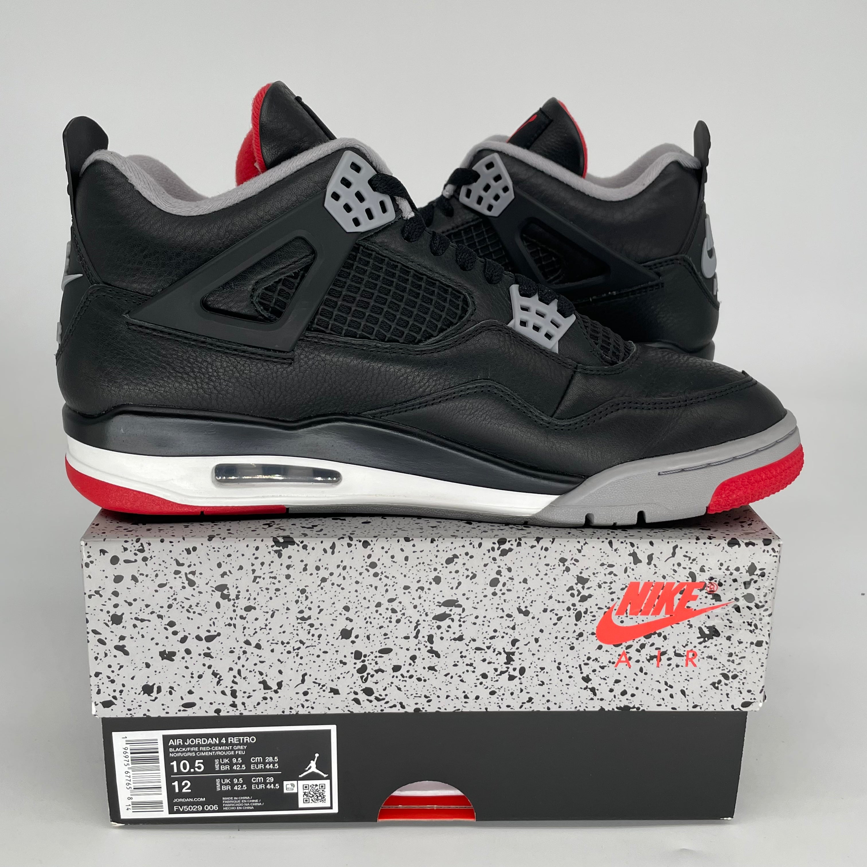 Original Air Jordan 4 Bred Reimagined Men's Size 10.5 Basketball Shoes FV5029-006 - Perfect for Streetwear & Sneaker Collectors