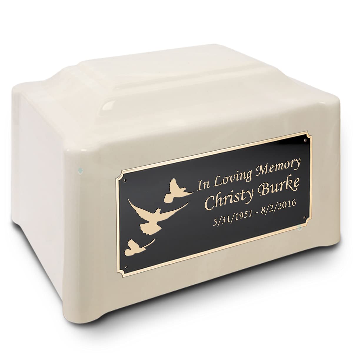 Custom Engraved White Pearl Cultured Marble Doves Cremation Urn for Adults - Memorial Keepsake for Loved Ones - Perfect for Home Display & Funeral Services