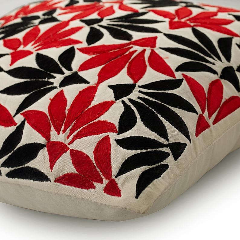 Black & Red Silk Decorative Euro Shams for Amaryllis - Luxury Bedding Pillow Covers for Master Bedroom, Guest Room & Home Decor