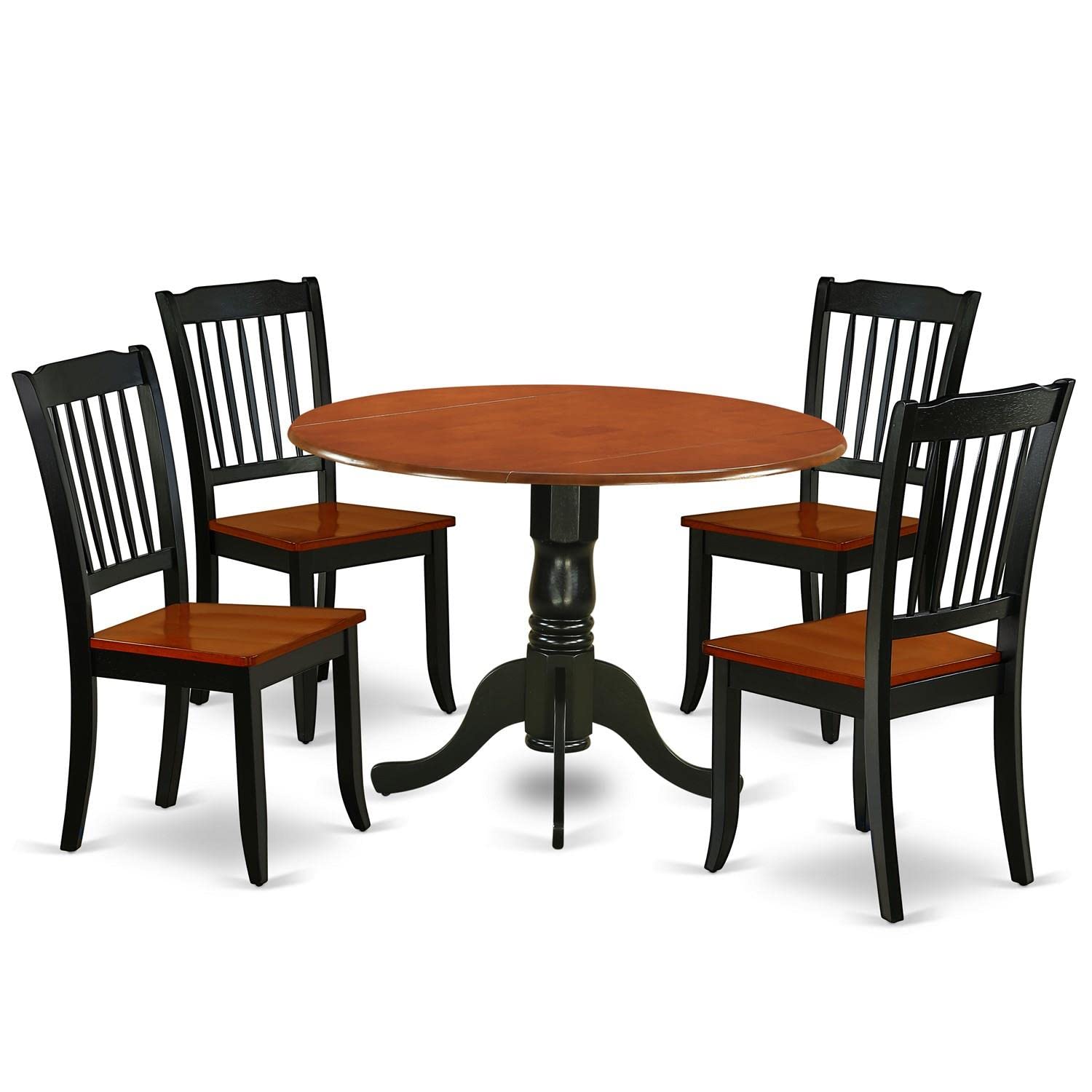 East West Furniture DLDA5-BCH-W 5-Piece Round Dining Table Set with Drop Leaf & 4 Chairs, 42x42 Inch, Black & Cherry - Perfect for Small Kitchens, Breakfast Nooks & Cozy Dining Spaces