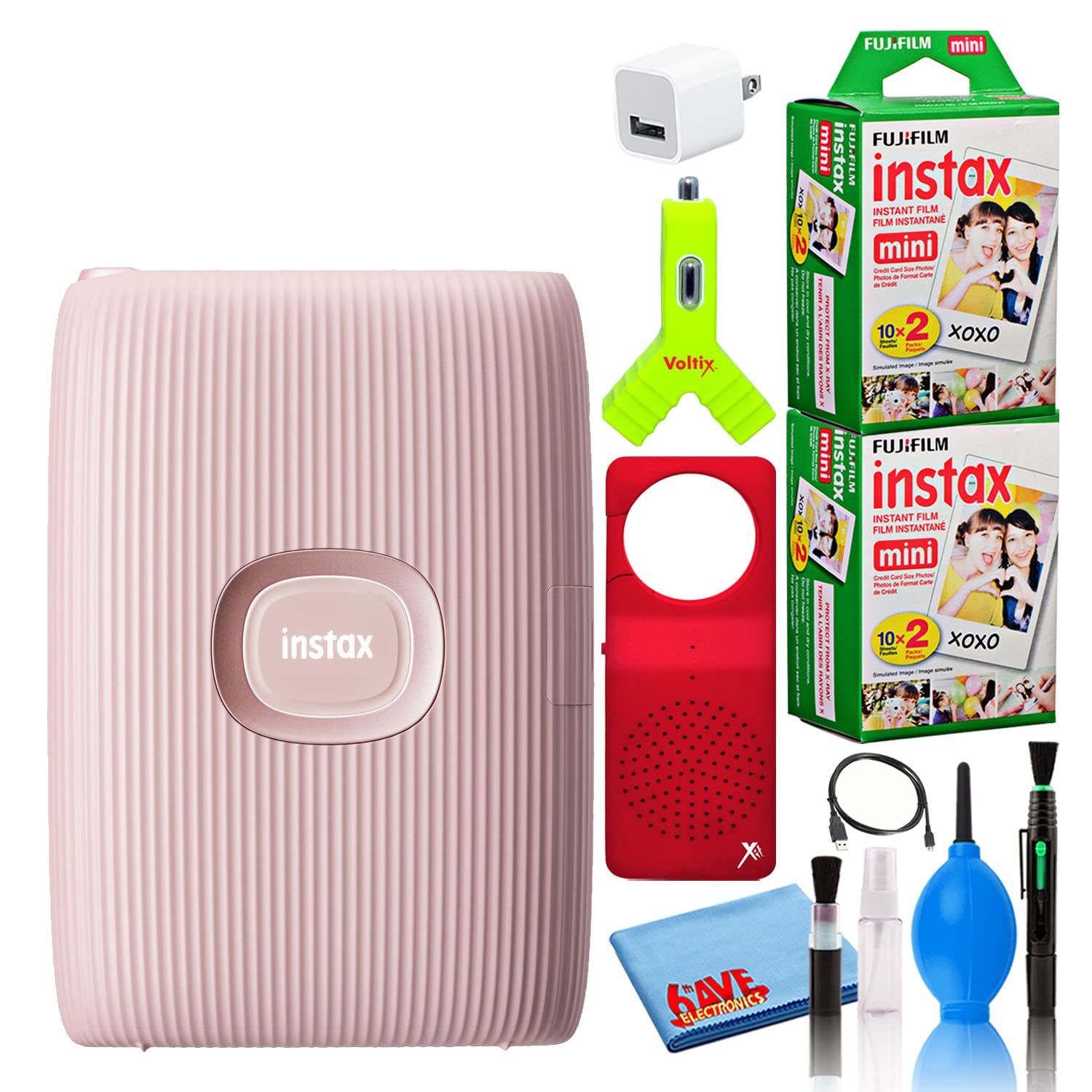 Fujifilm Instax Mini Link 2 Bluetooth Smartphone Photo Printer (Soft Pink) - 40 Instax Mini Films, Portable Speaker, Travel Case & Cleaning Kit - Perfect for Travel, Parties & DIY Photo Gifts
