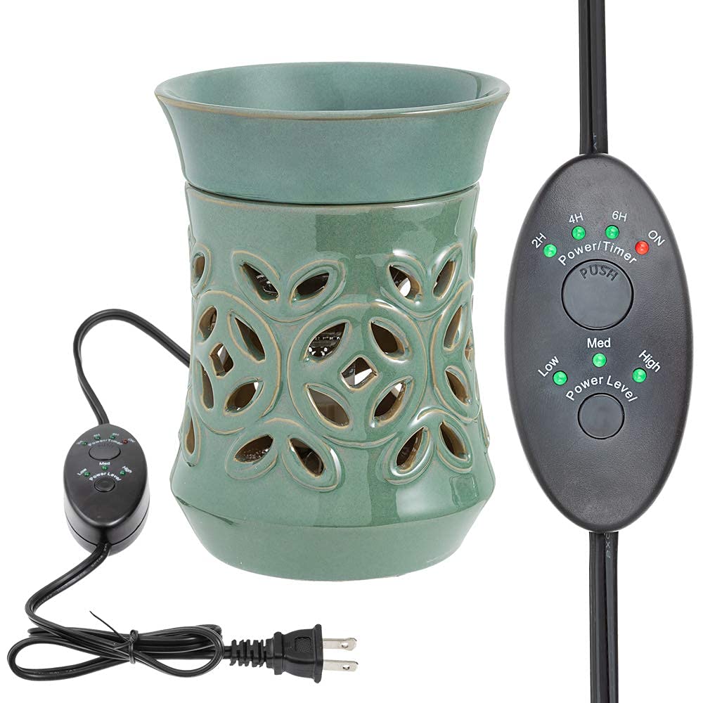 Dark Sage Ceramic Electric Candle Warmer with Safety Timer | Automatic Plug-in Wax Melter for Scented Wax Melts, Cubes & Tarts | Home Fragrance Diffuser for Bedroom, Office, Spa Relaxation & Gift Giving | Aromatherapy Air Freshener for Home Décor & Stress Relief