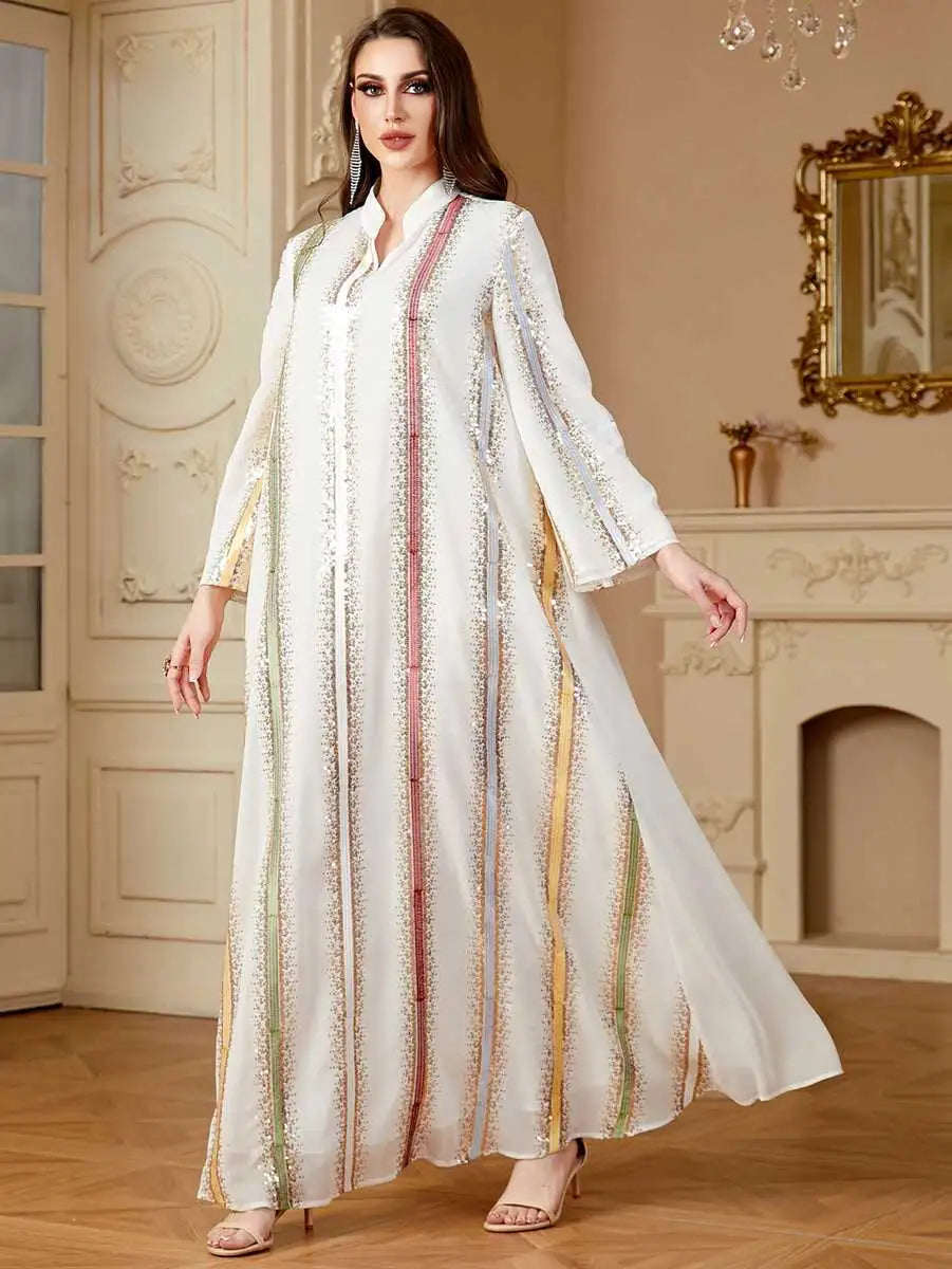 Elegant Chiffon Embroidery Eid Caftan Dress for Women - Flowy Long Kaftan with Intricate Designs #244170 | Perfect for Eid Celebrations, Weddings & Special Occasions