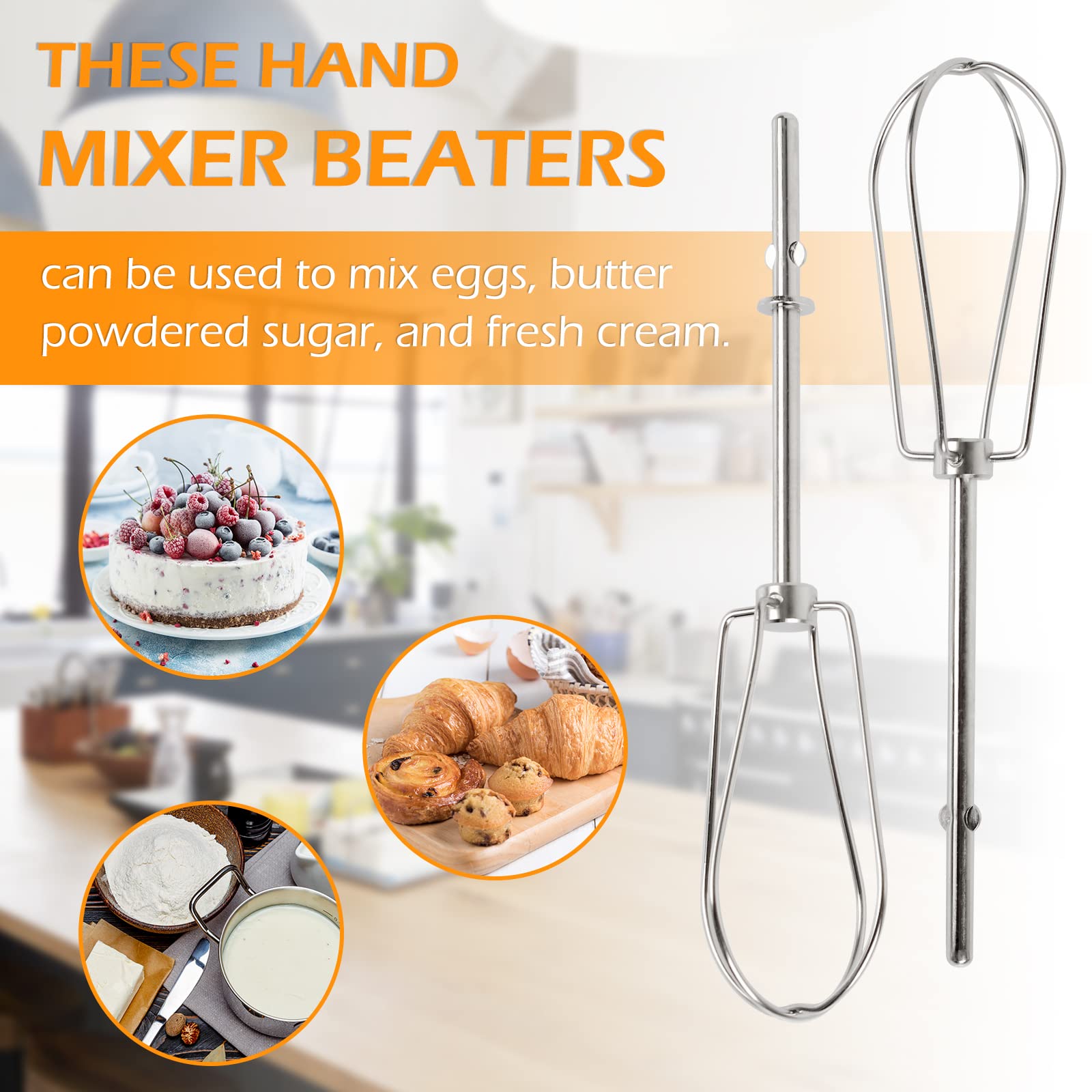KitchenAid Hand Mixer Beater Attachments - Replacement Stainless Steel Mixer Blades for Baking, Whipping & Blending - Perfect for Cakes, Cookies & Desserts
