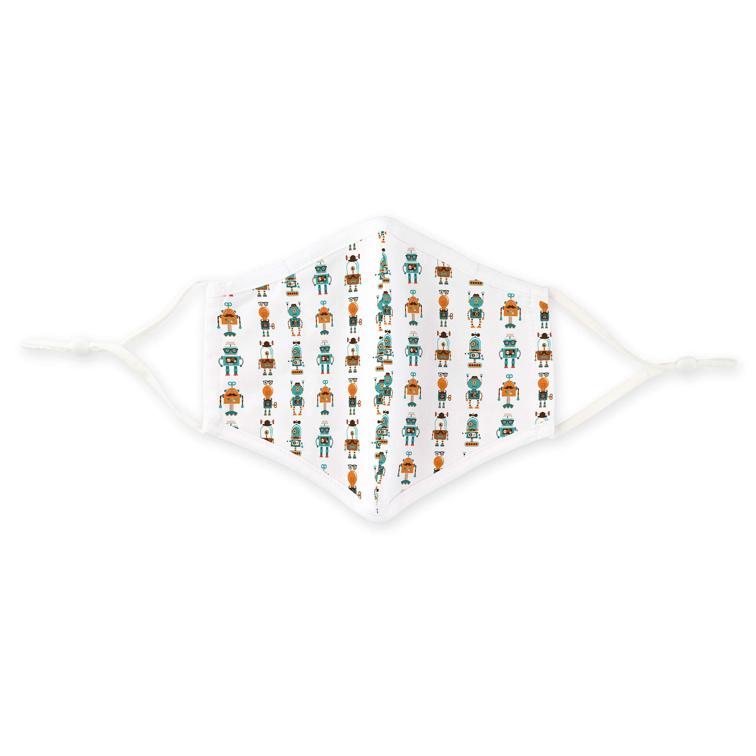 WEDDINGSTAR 3-Ply Washable Reusable Kids Face Mask with Filter Pocket - Adjustable Gentleman Robots Design - Perfect for School, Parties & Daily Protection