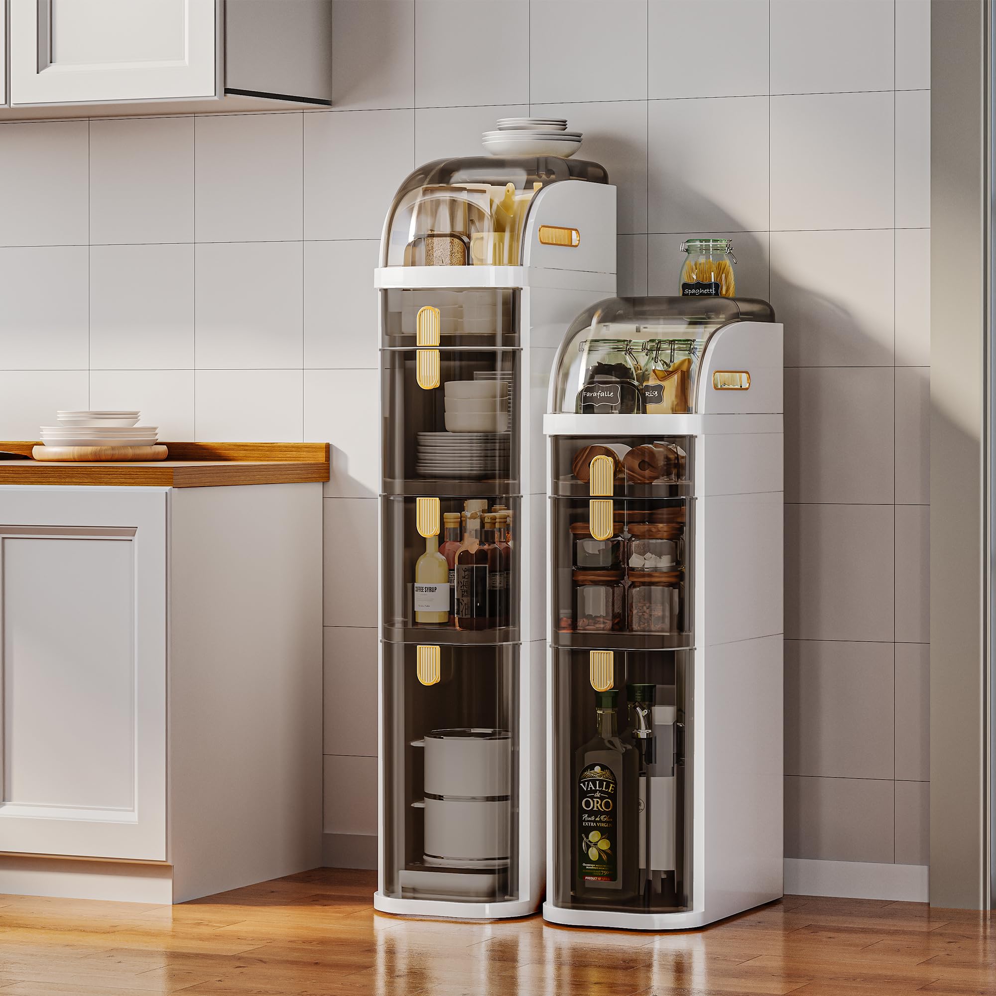3-Tier Slim Bathroom Storage Cabinet with Drawers & Tissue Box - Plastic Narrow Rolling Tower Cart, Waterproof & No Assembly Needed - Perfect for Small Spaces in Bathroom, Kitchen, Laundry & Living Room Organization