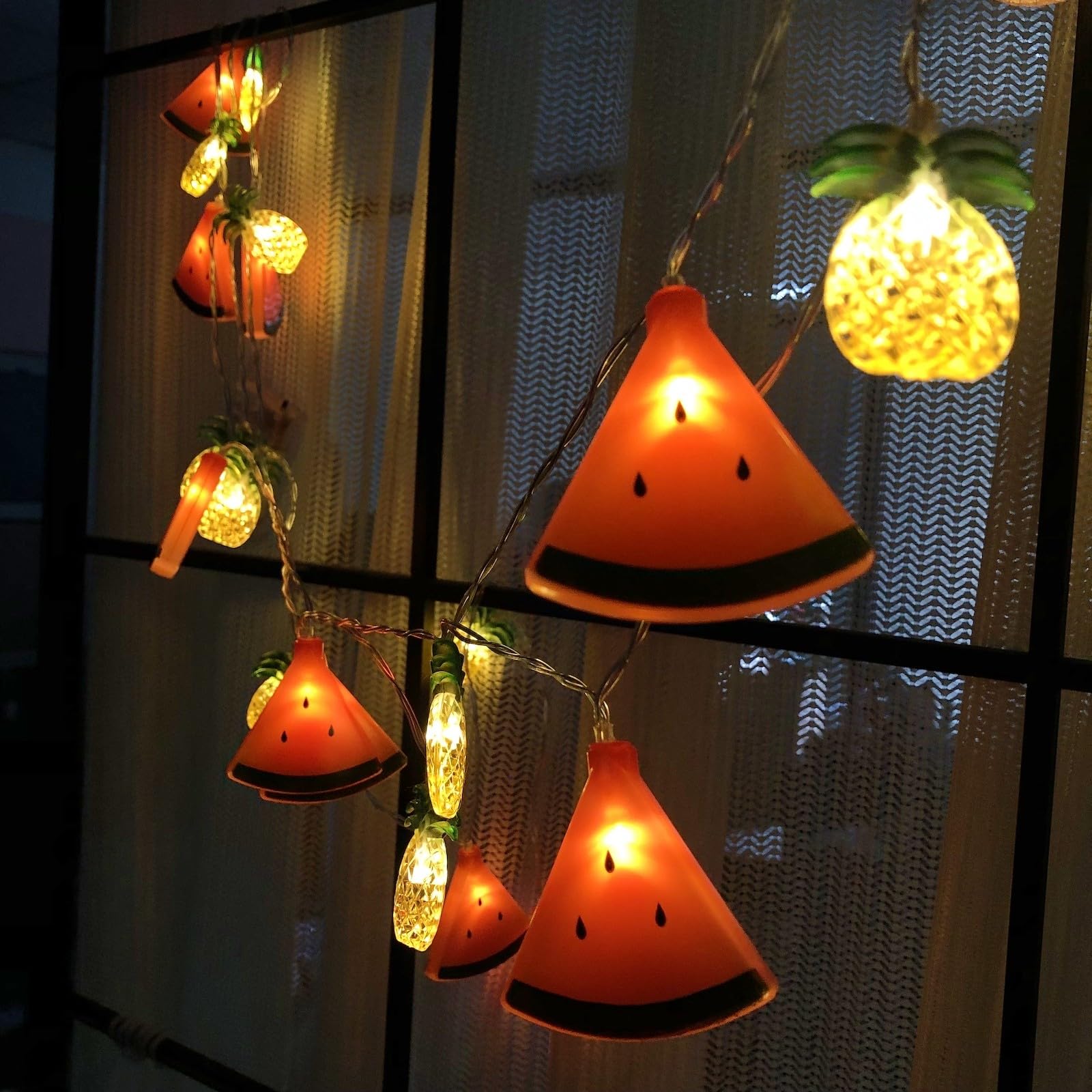 20 LED Watermelon Pineapple String Lights - Battery Powered Fairy Lights for Wedding, Home, Birthday, Christmas Decor - Indoor & Outdoor Use (9.8ft, Watermelon + Pineapple Design) - Perfect for Patio, Garden, Bedroom, and Party Decorations