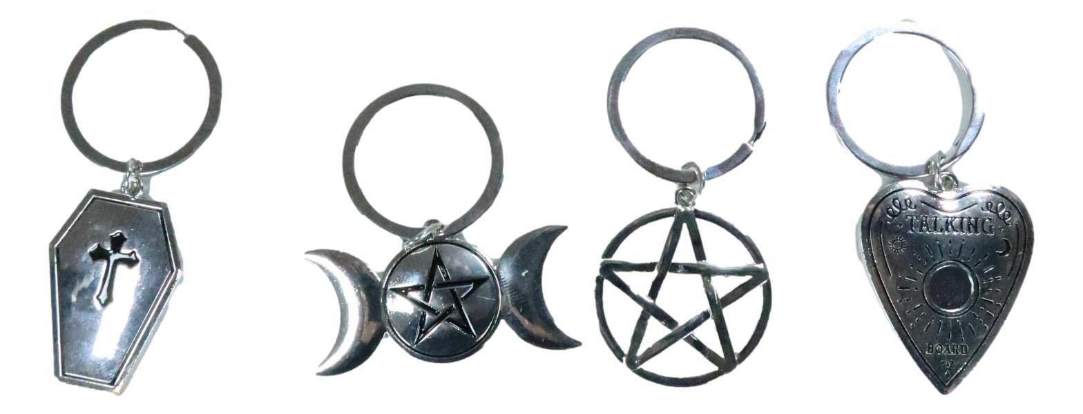Ebros 24-Piece Wicca Occult Keychain Set - Triple Moon Pentagram, Skull Coffin & Talking Board Planchette Mini Metal Charms for Witchcraft Decor, Altar Supplies & Gothic Gifts | Perfect for Pagan Rituals, Halloween Party Favors & Dark Aesthetic Accessories