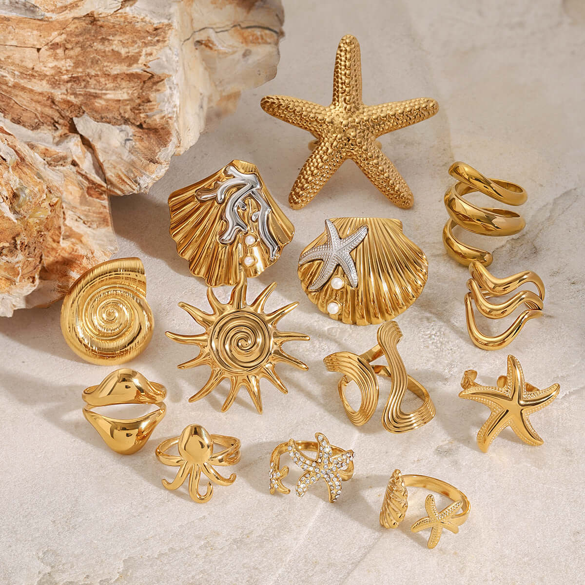 Summer Shell Starfish Thumb Ring for Women - Boho Beach Jewelry | JDR1008 - Perfect for Vacation, Beach Parties, and Summer Fashion Accessories