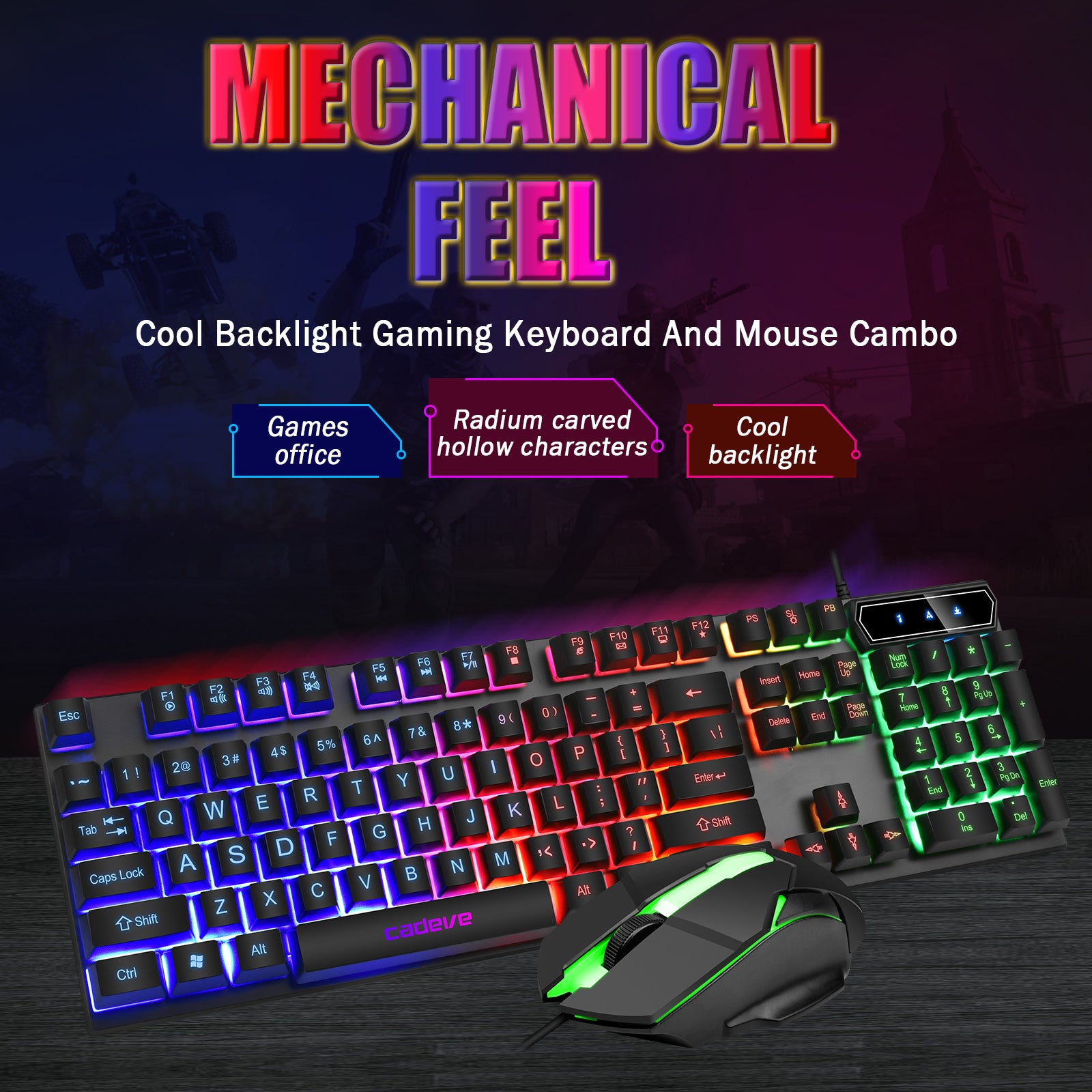 Backlit USB 2.0 Gaming Keyboard and Mouse Combo - 104 Keys LED Professional Keyboard Set for PC, Laptop, Desktop Computer - Perfect for Home Office, Gaming & Typing