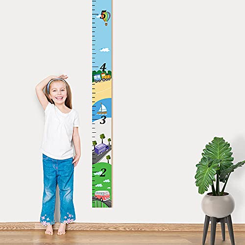 Wooden Growth Chart for Kids - Transportation Themed Height Measurement Ruler | Wall Decor for Boys & Girls | Perfect for Nursery, Bedroom & Playroom