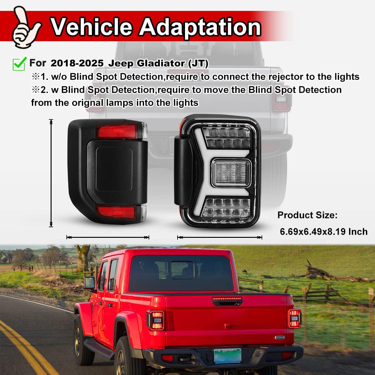 **Nixon Offroad LED Tail Lights for Jeep Gladiator JT (2018-2025) - Sequential Turn Signal, Glossy Black Housing with Clear Lens - 1 Pair Replacement Rear Lamps Assembly | Off-Road & Daily Driving**