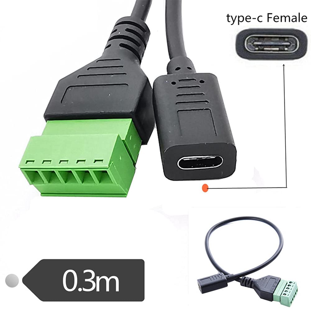 2Packs 1ft USB Type-C Screw Terminal Block Connector - USB C to 5 Pin Screw Terminal Data Extension Cable with Screwdriver (USB C Female) - Perfect for DIY Electronics, Arduino Projects, and Industrial Control Wiring