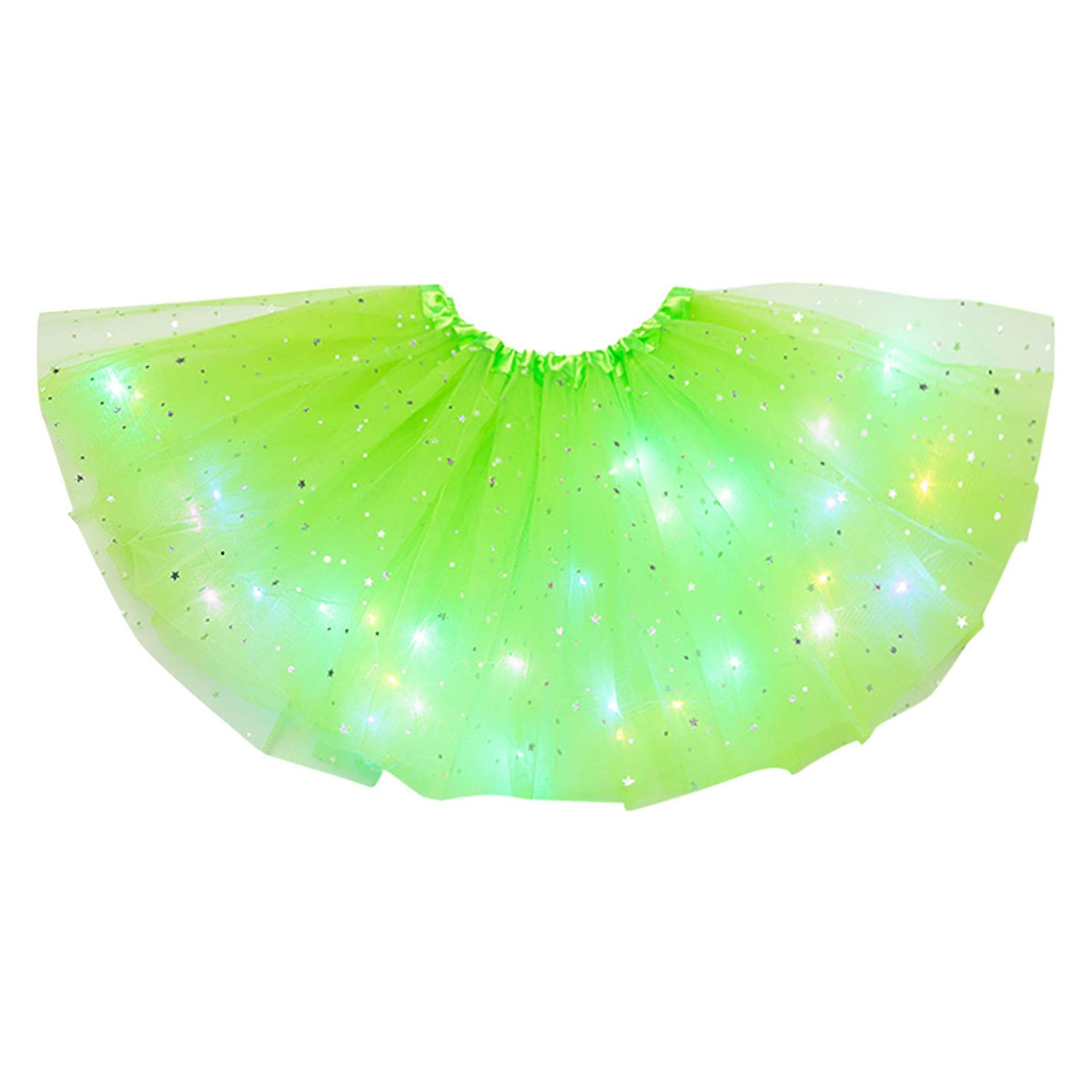 queshizhe LED Lights Puffy Ballerina Skirt for Women - Sparkling Mesh Layered Skirt with Star Design | Perfect for Dance Performances, Cosplay & Night Parties