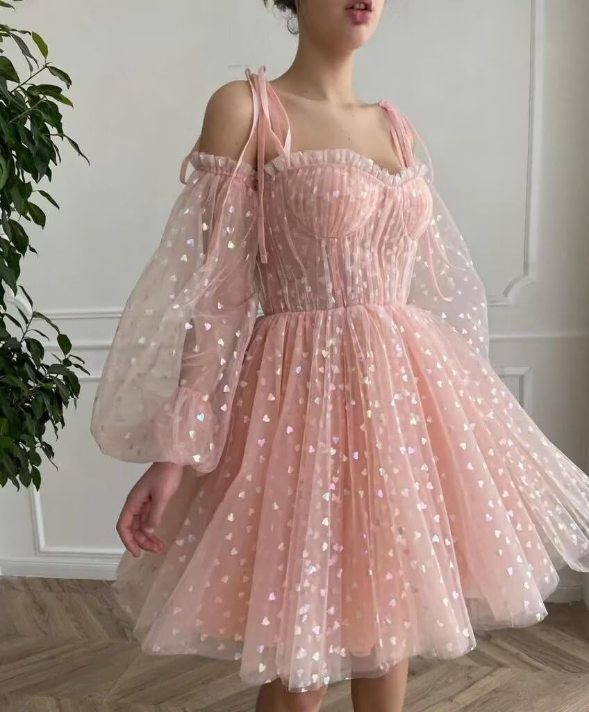 Elegant Women's Tulle Homecoming Dress with Puffy Sleeves & Sweetheart Neckline - Short Prom Party Gown for Dances, Weddings & Special Occasions