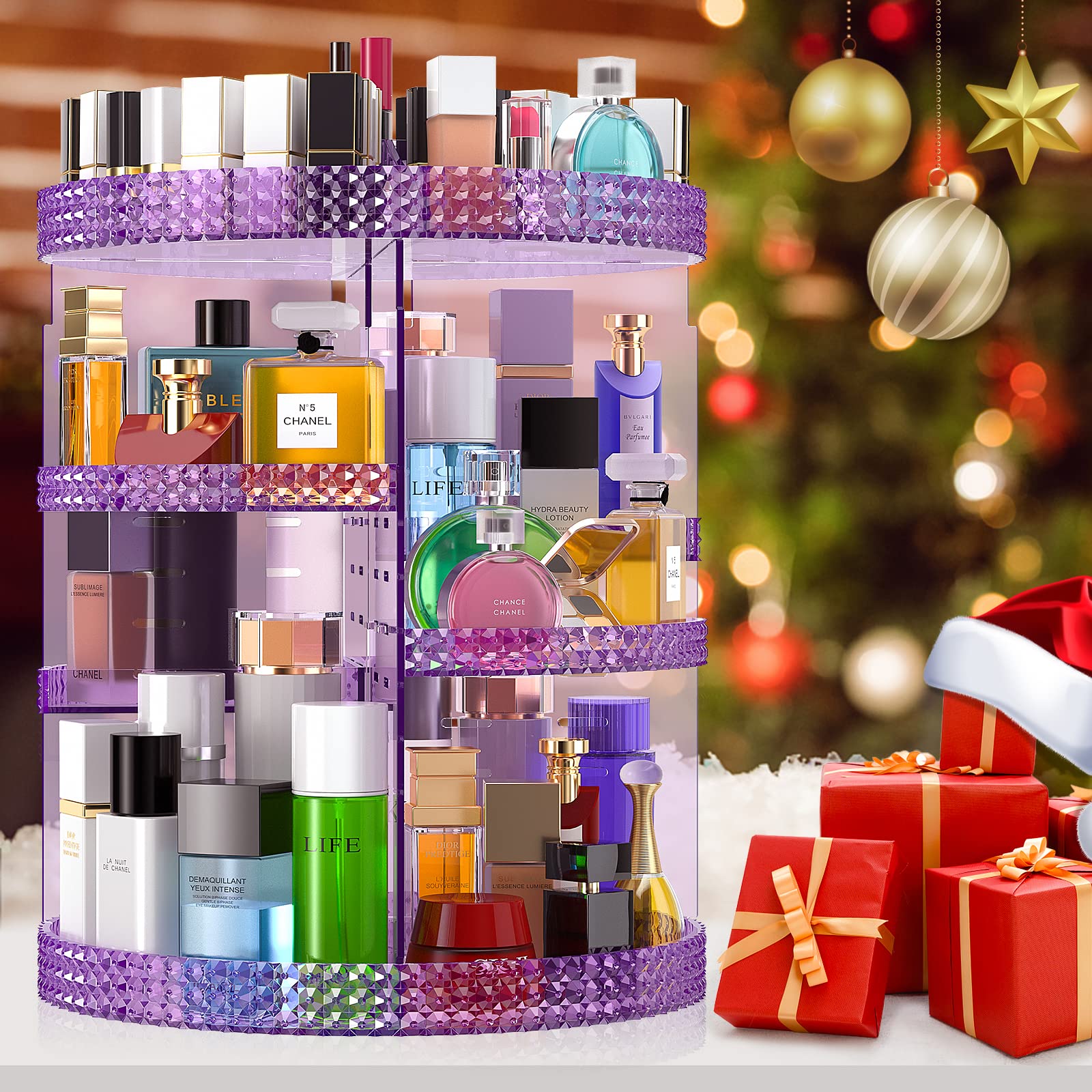 360 Degree Rotating Makeup Organizer - Large 7-Tier Acrylic Cosmetic Storage for Brushes, Lipsticks & Beauty Products | Perfect for Bathroom Vanity, Dressing Table & Travel | X-Large Purple Makeup Case