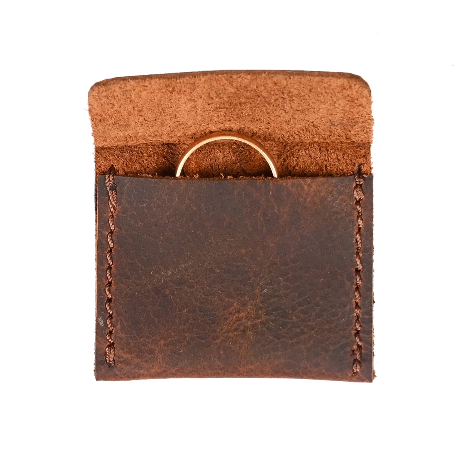 Handmade Brown Leather Wedding Ring Box - Engagement Ring Pouch for Bride & Groom - Travel Jewelry Storage Case - Proposal Ring Holder - Perfect for Wedding Ceremonies, Honeymoon & Ring Bearer | Elegant Gift for Couples, Proposal Accessories & Jewelry Organizer for Special Occasions