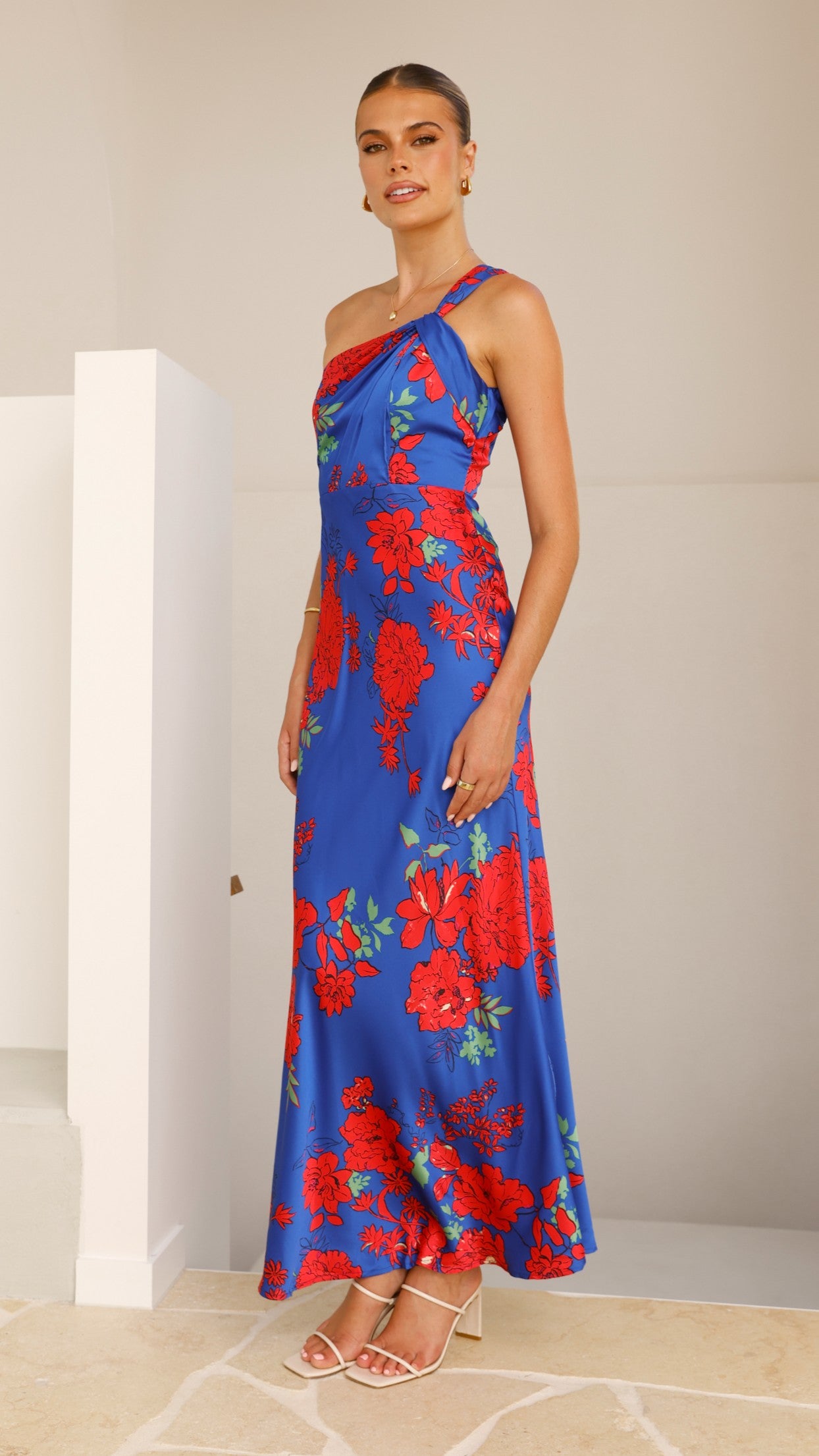 Leah Maxi Dress - Blue & Red Floral Print Women's Summer Dress for Beach, Vacation & Casual Wear