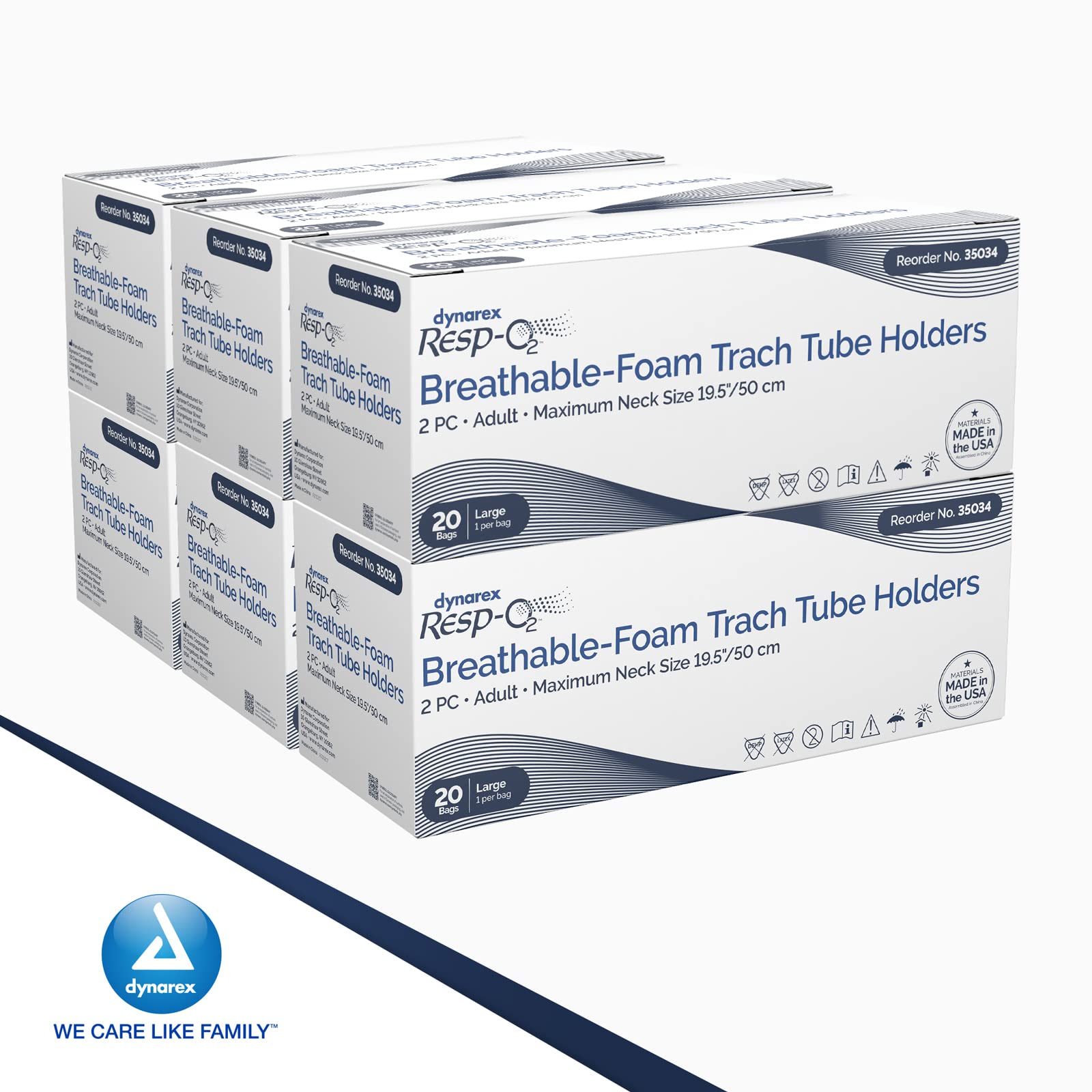 Dynarex Adjustable Breathable Foam Tracheostomy Tube Holder - Soft Outer Ties & Hook-and-Loop Closure - 2-Piece Large Size (Case of 120) - Ideal for Post-Surgery Care & Long-Term Tracheostomy Support