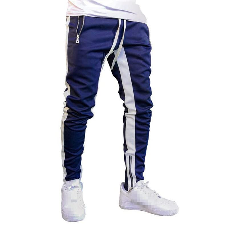 **Men's Slim Fit Zip Joggers - Casual Gym Workout Tapered Sweatpants with Pockets (Large, Navy) | Perfect for Running, Training & Lounge Wear**