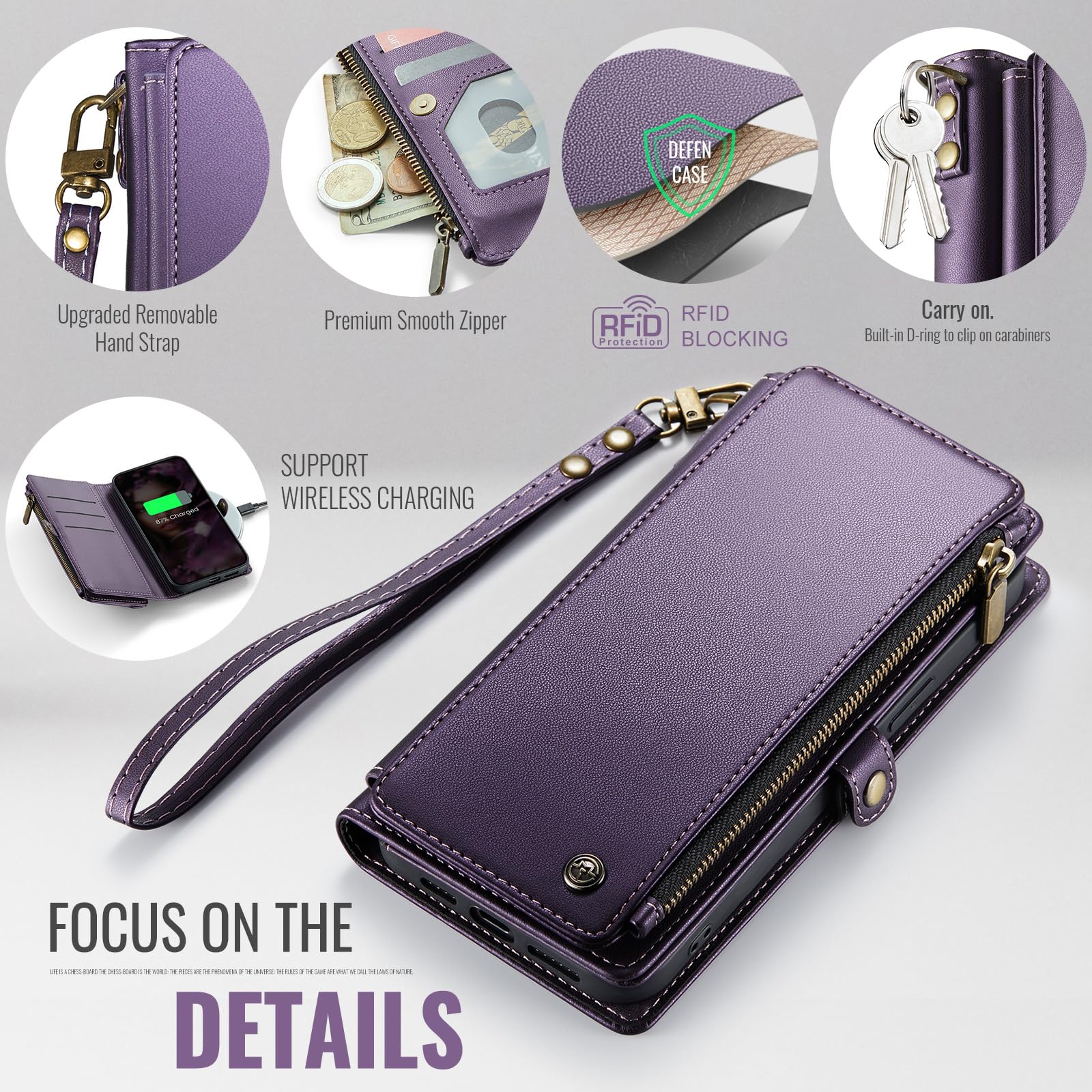 Defencase RFID Blocking Wallet Case for Motorola Moto G Stylus 5G (2021) - Premium PU Leather Magnetic Flip Cover with Card Holder & Zipper Pocket - Perfect for Everyday Use, Travel & Business (Purple)